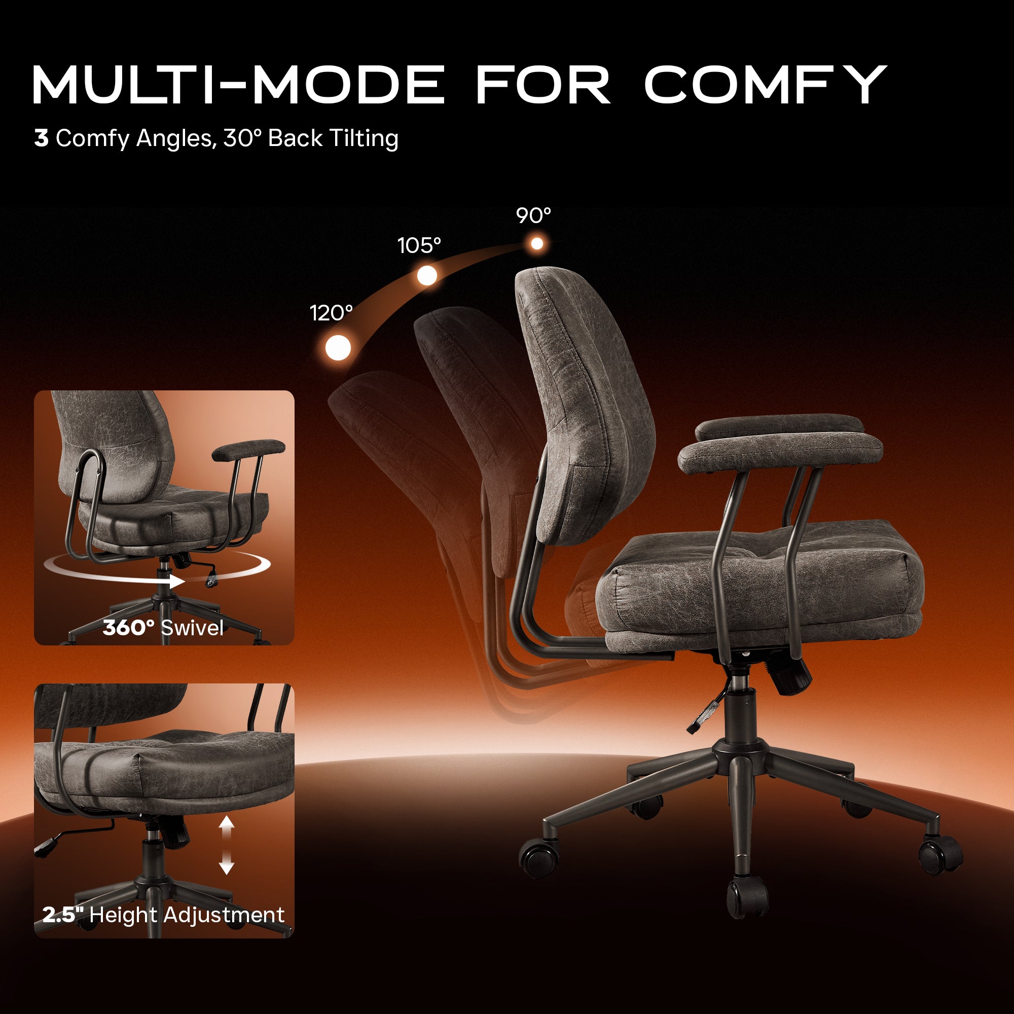 OVIOS Office Executive Chair Oversize Cushions Suede Fabric