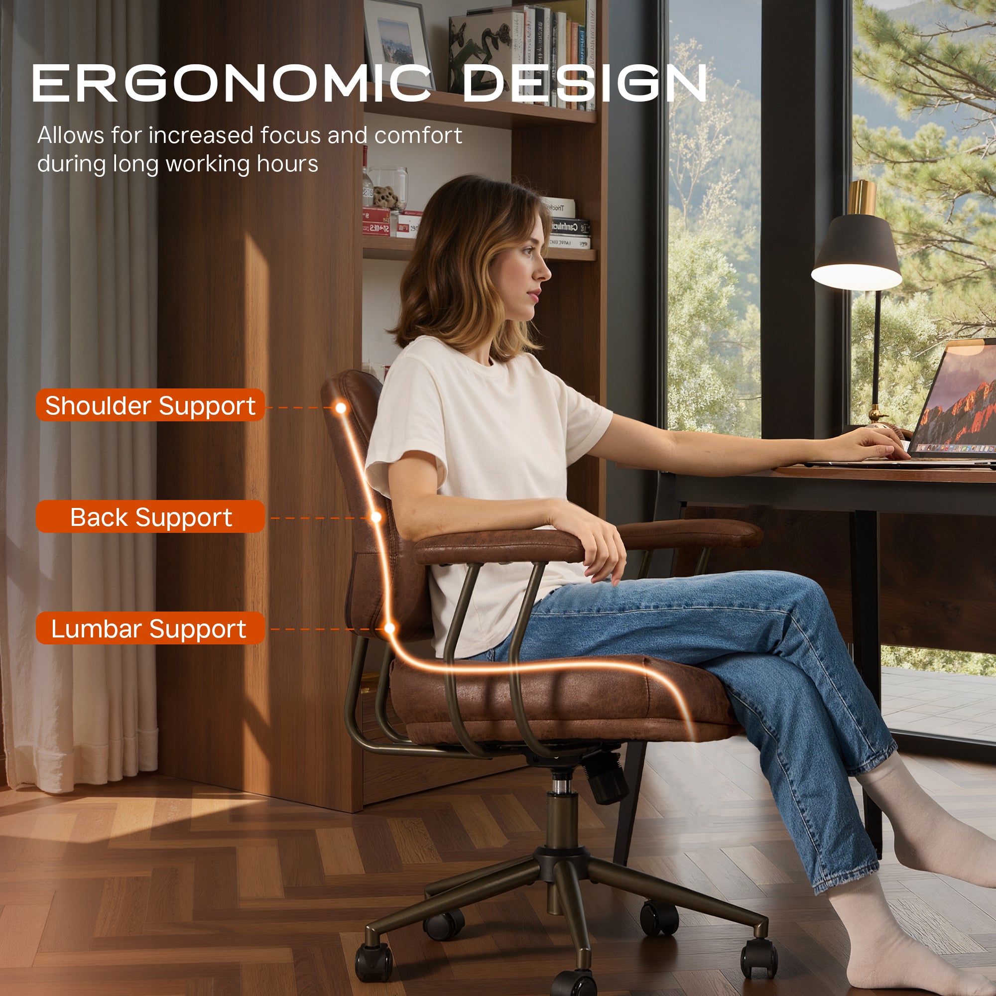 OVIOS Office Executive Chair Oversize Cushions Suede Fabric