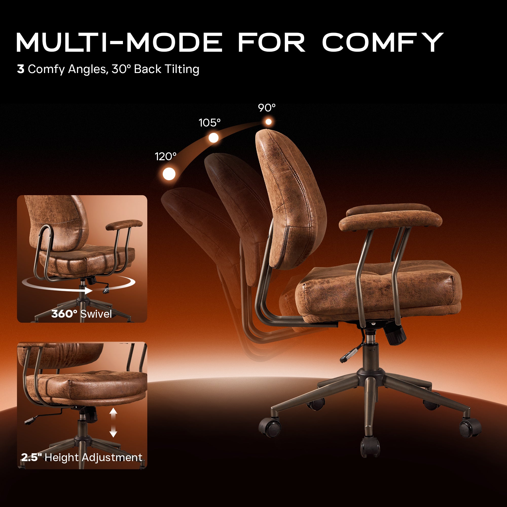 OVIOS Office Executive Chair Oversize Cushions Suede Fabric