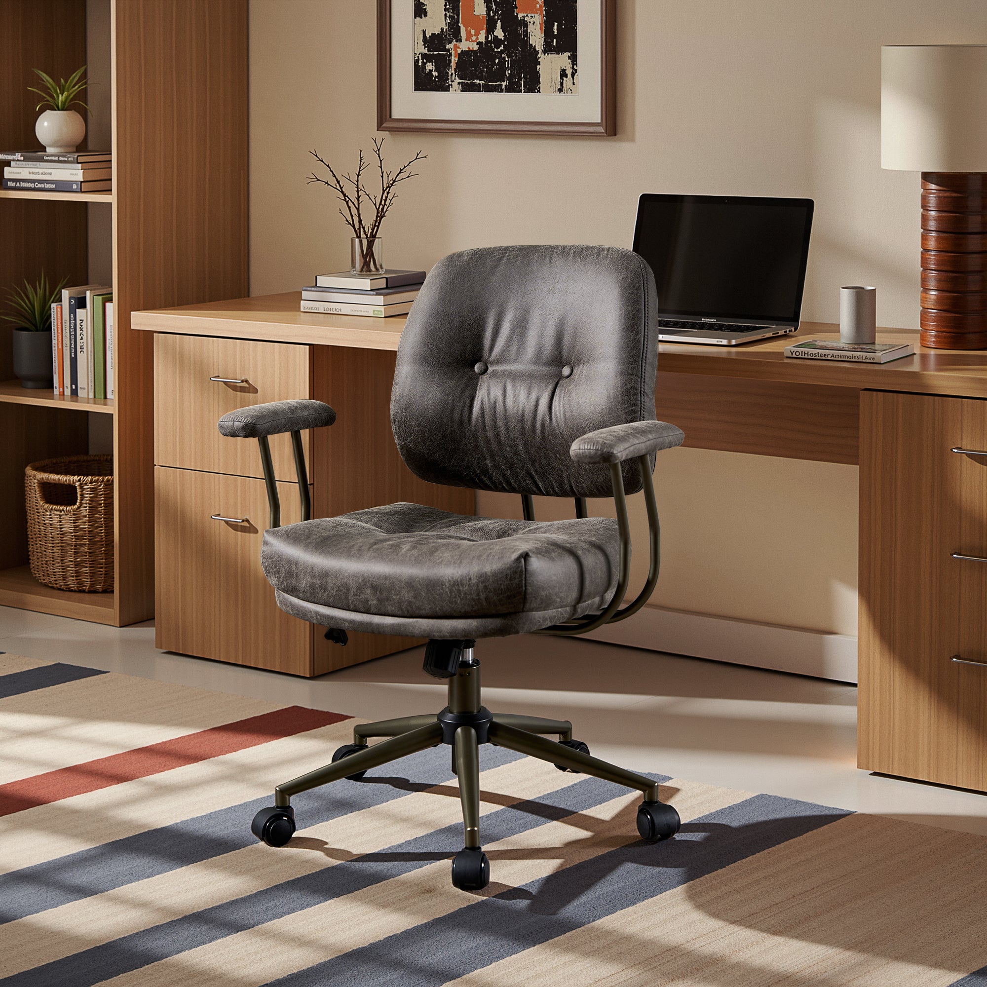 OVIOS Office Executive Chair Oversize Cushions Suede Fabric