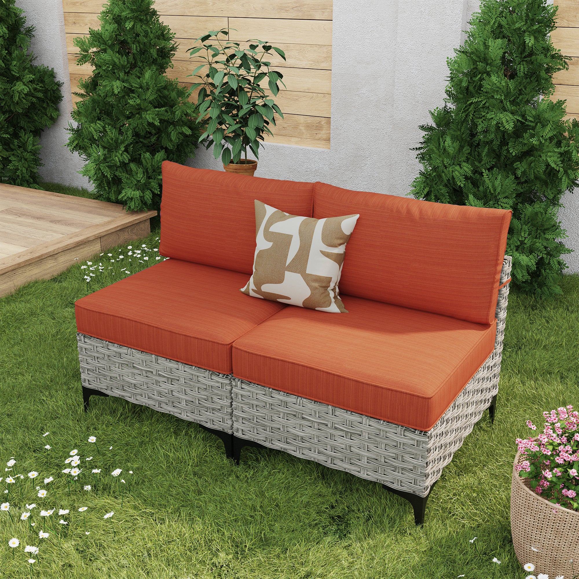 #color_Coffee Wicker Orange Red Cushion