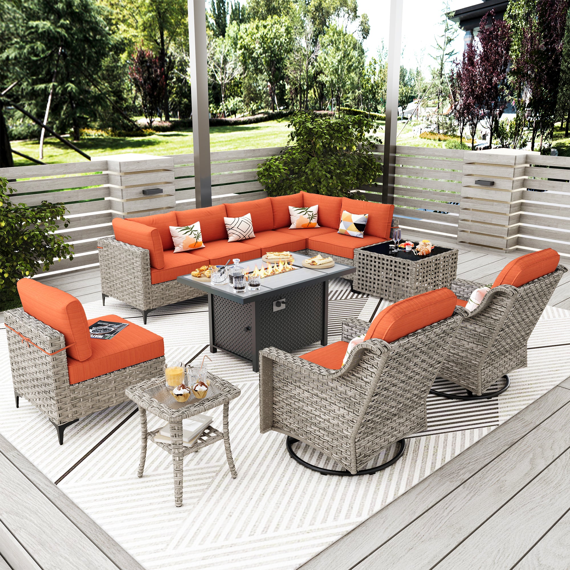 Wicker Patio Home Depot Patio Set With Fire Pit PHI VILLA Brown