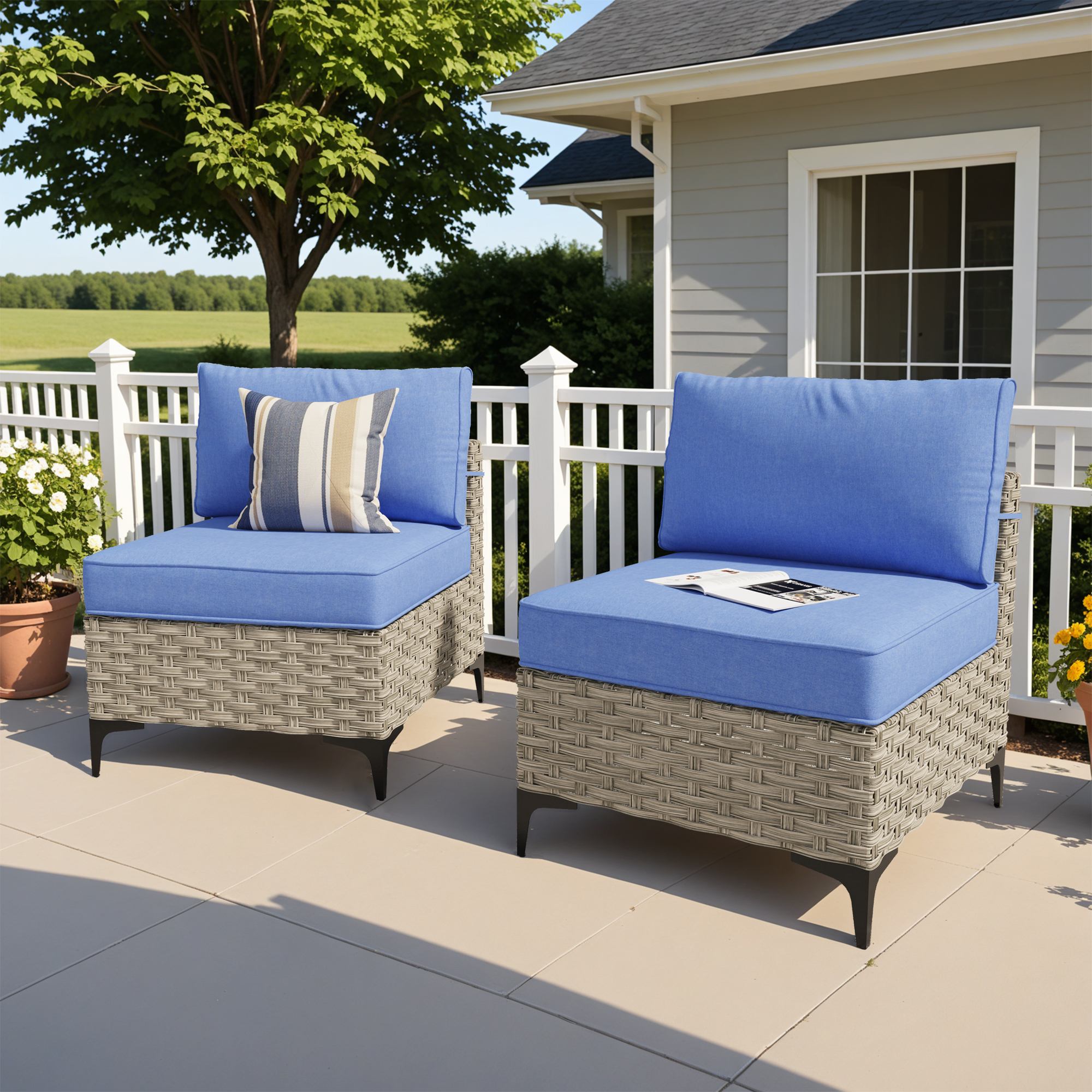 OVIOS Wicker Patio Sectional Conversation Set with Glowing Coffee Table & Single Chairs