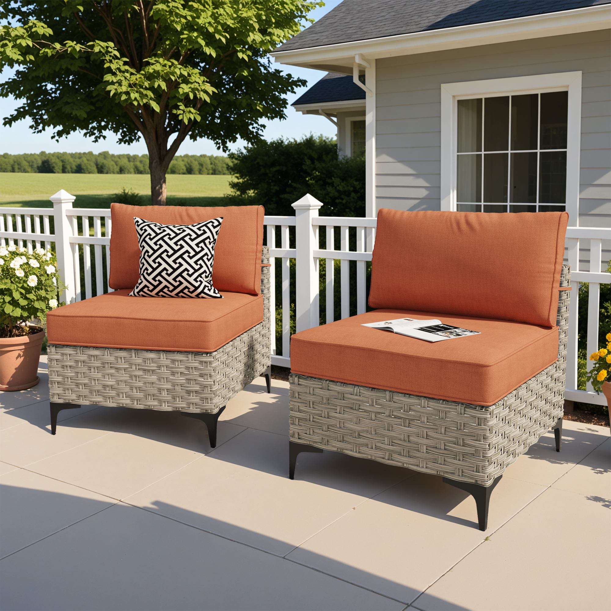 OVIOS Wicker Patio Sectional Conversation Set with Glowing Coffee Table & Single Chairs