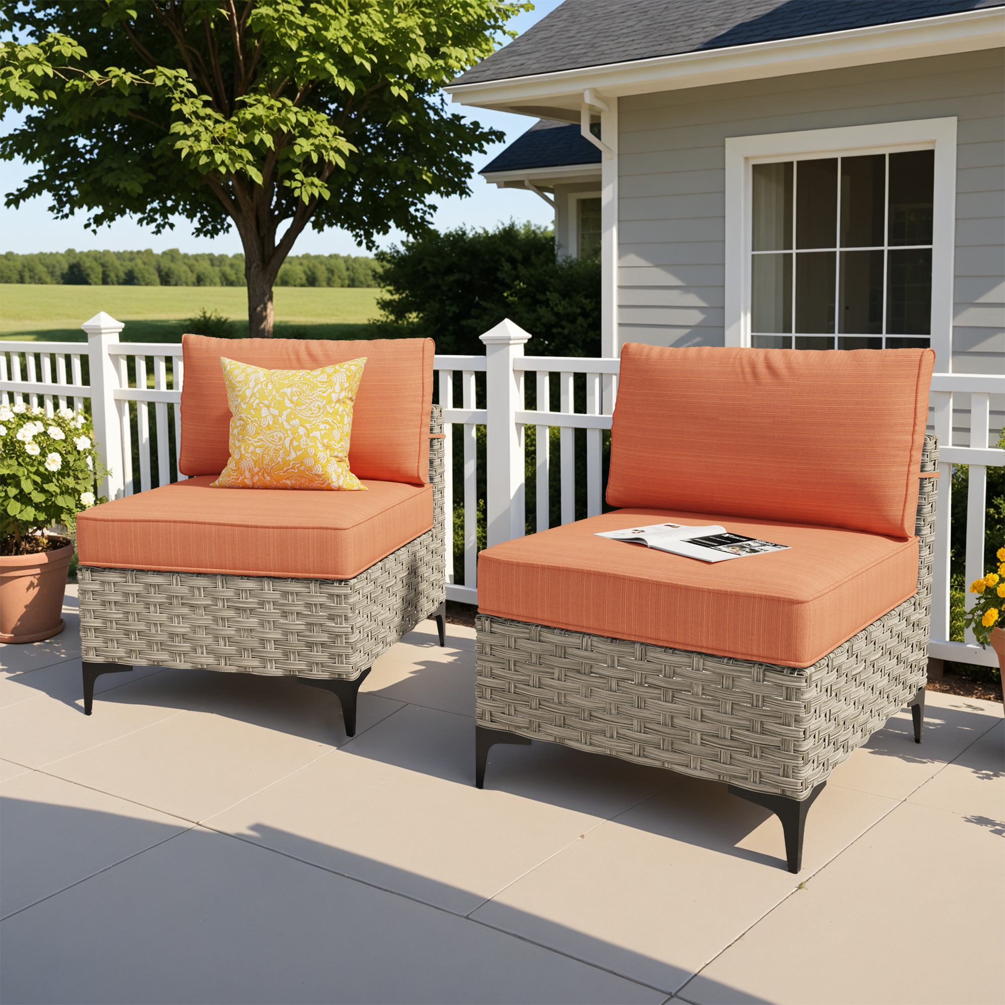 OVIOS Wicker Patio Sectional Conversation Set with Glowing Coffee Table & Single Chairs