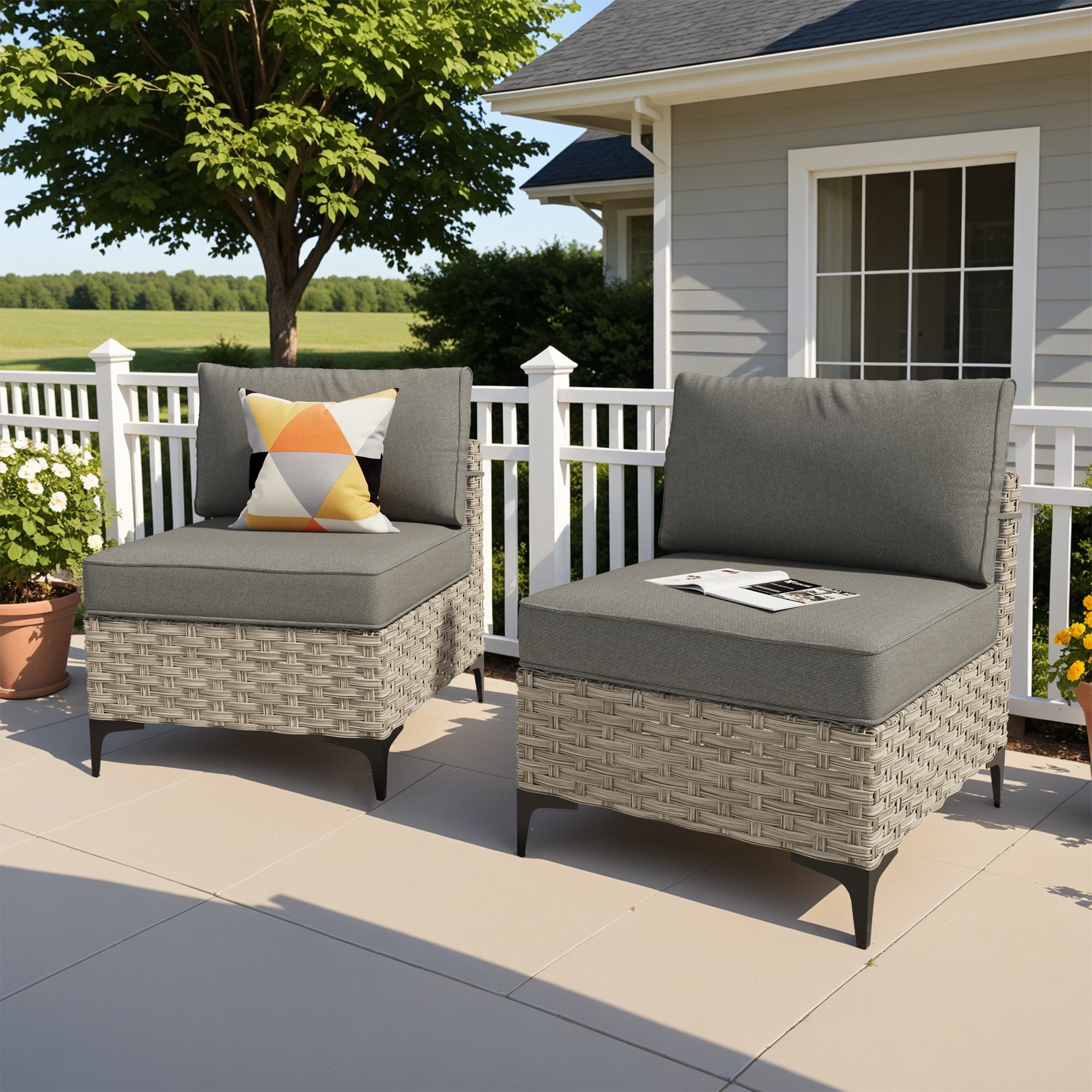 OVIOS Wicker Patio Sectional Conversation Set with Glowing Coffee Table & Single Chairs