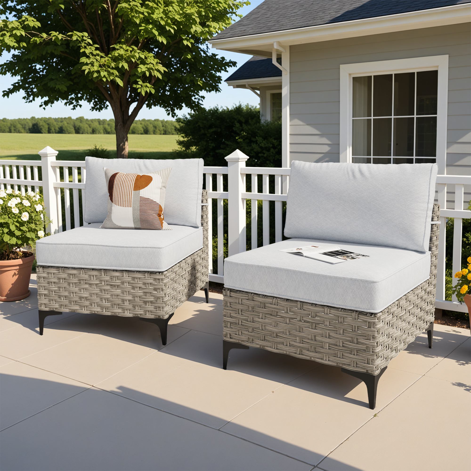 OVIOS Wicker Patio Sectional Conversation Set with Glowing Coffee Table & Single Chairs
