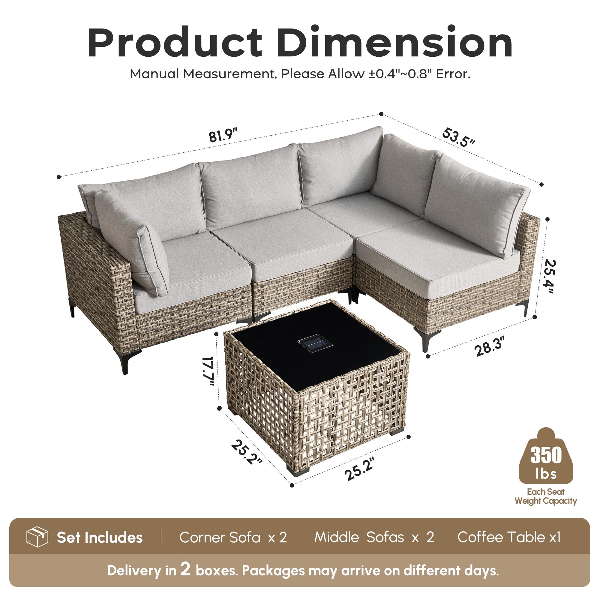 OVIOS Wicker Patio Sectional Conversation Set with Glowing Coffee Table & Single Chairs