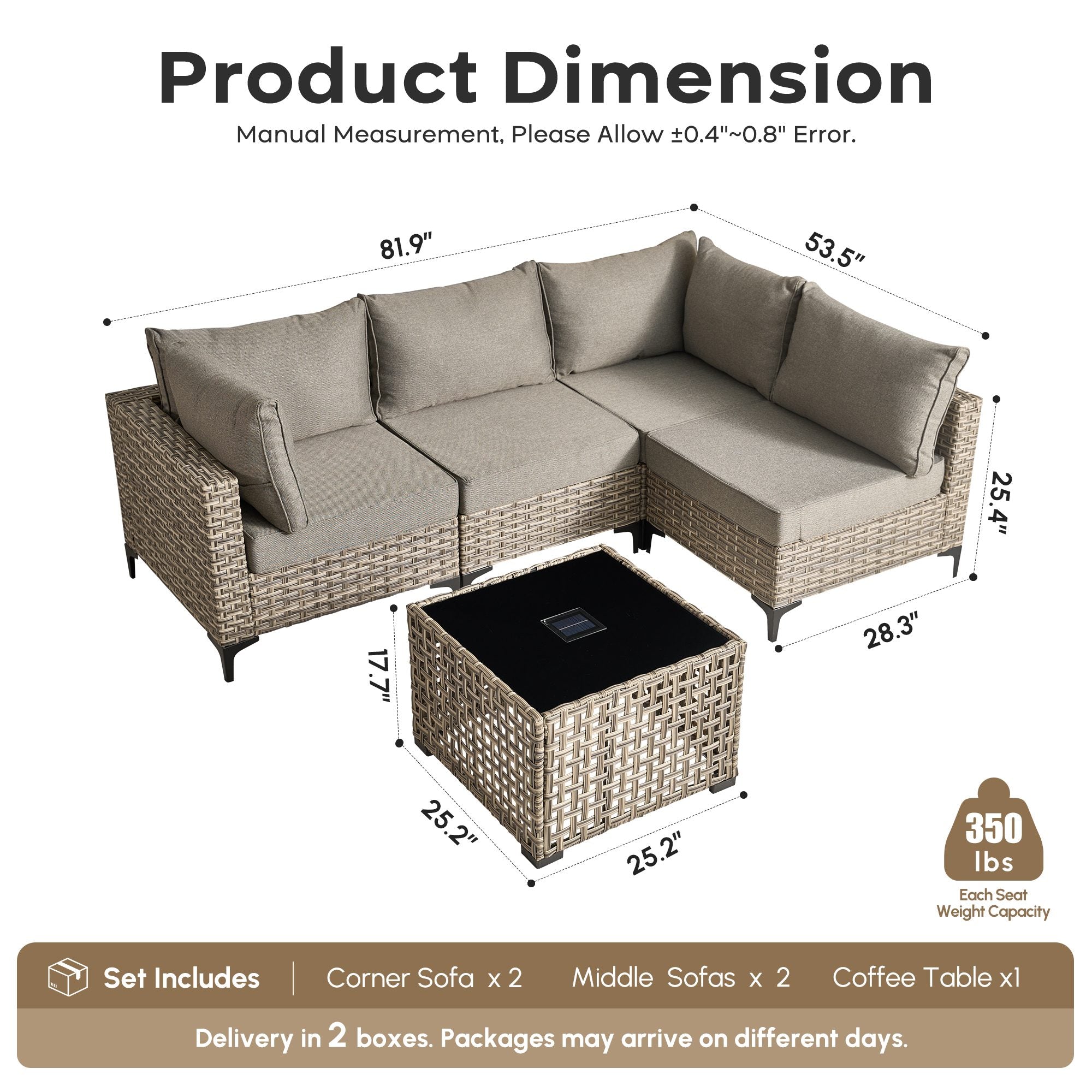 OVIOS Wicker Patio Sectional Conversation Set with Glowing Coffee Table & Single Chairs
