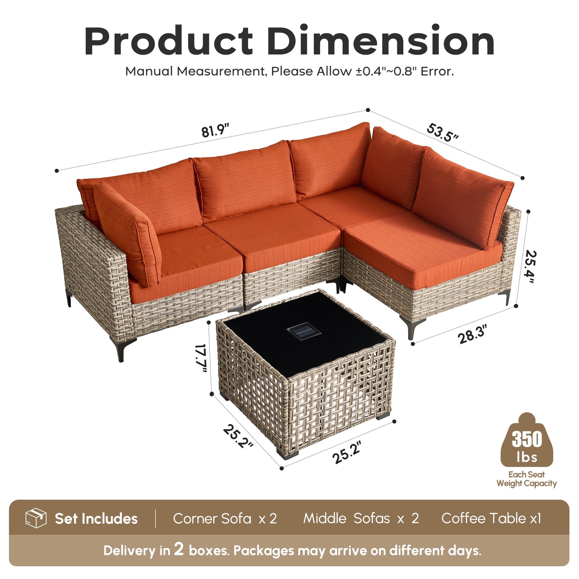 OVIOS Wicker Patio Sectional Conversation Set with Glowing Coffee Table & Single Chairs