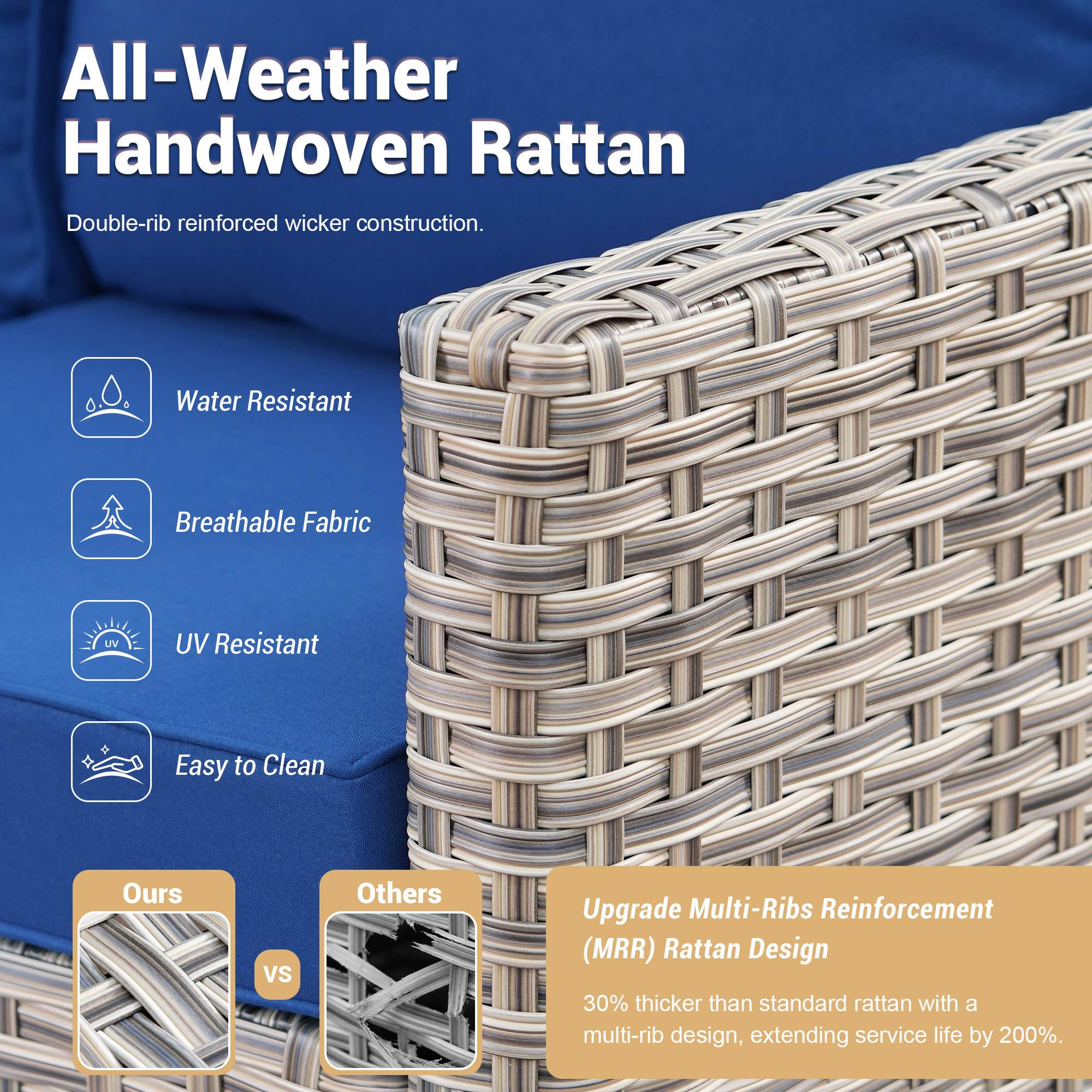 OVIOS Wicker Patio Sectional Conversation Set with Glowing Coffee Table & Single Chairs