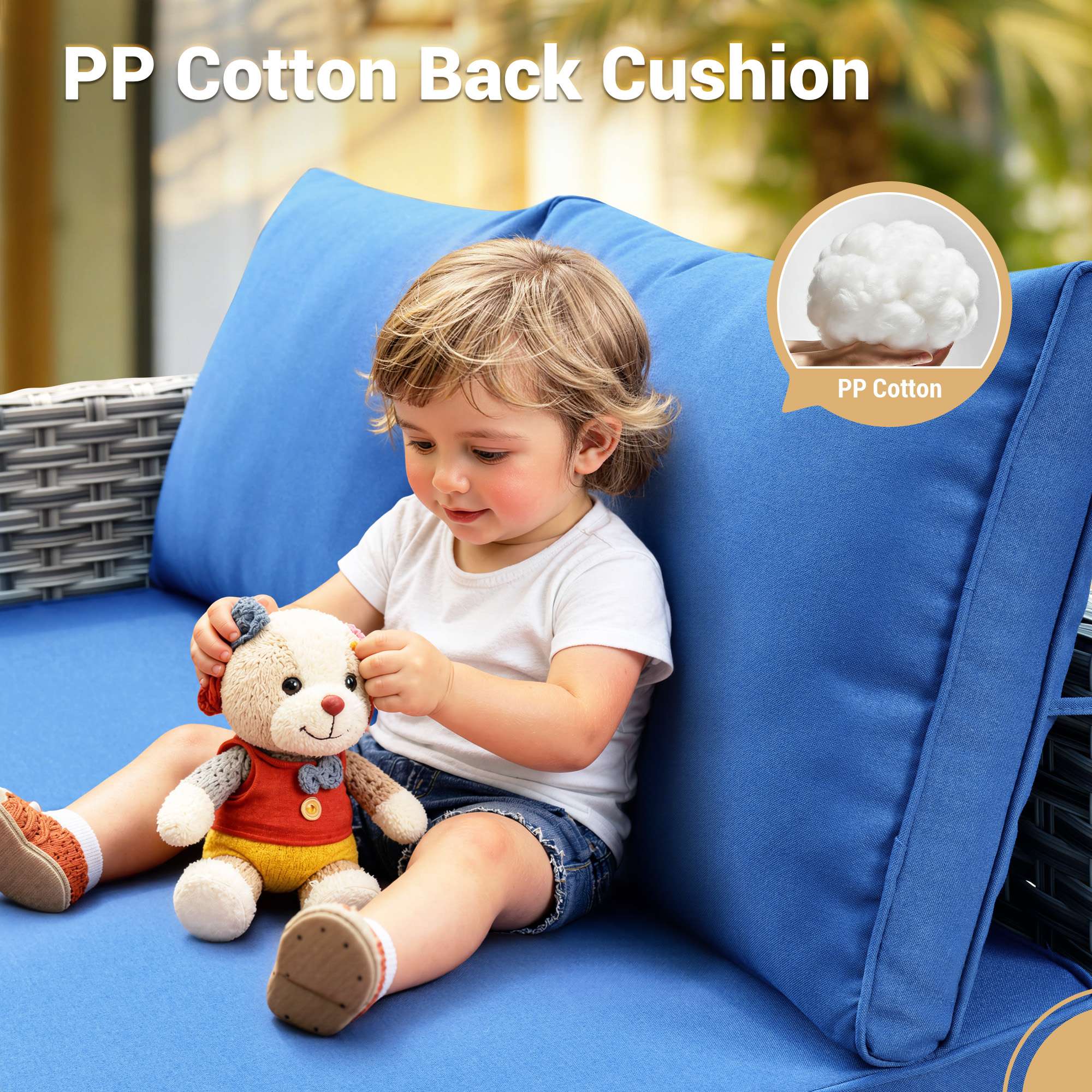 OVIOS Wicker Patio Conversation Set with Fire Pit Table & Glowing Coffee Table