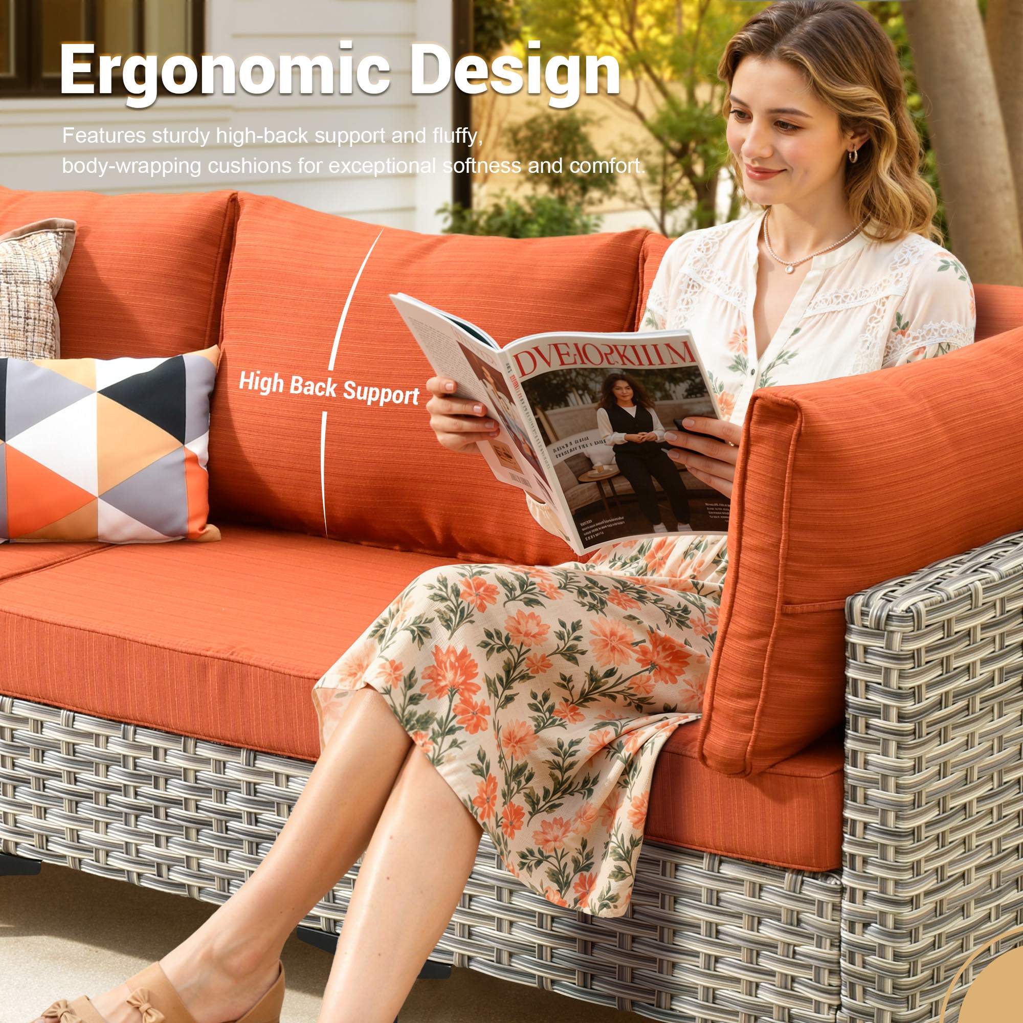 OVIOS Wicker Patio Conversation Set with Fire Pit Table & Glowing Coffee Table