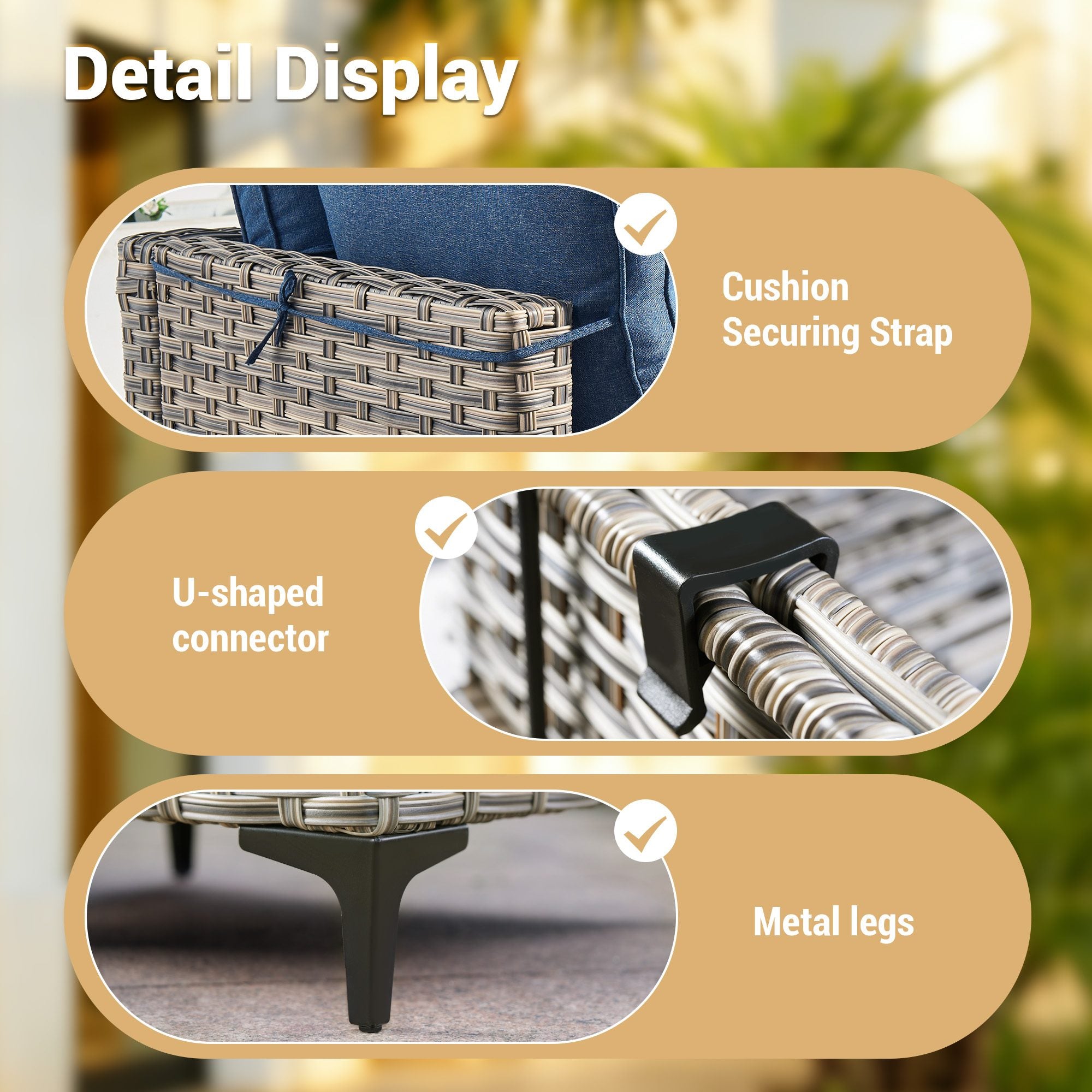 OVIOS Wicker Patio Conversation Set with Fire Pit Table & Glowing Coffee Table