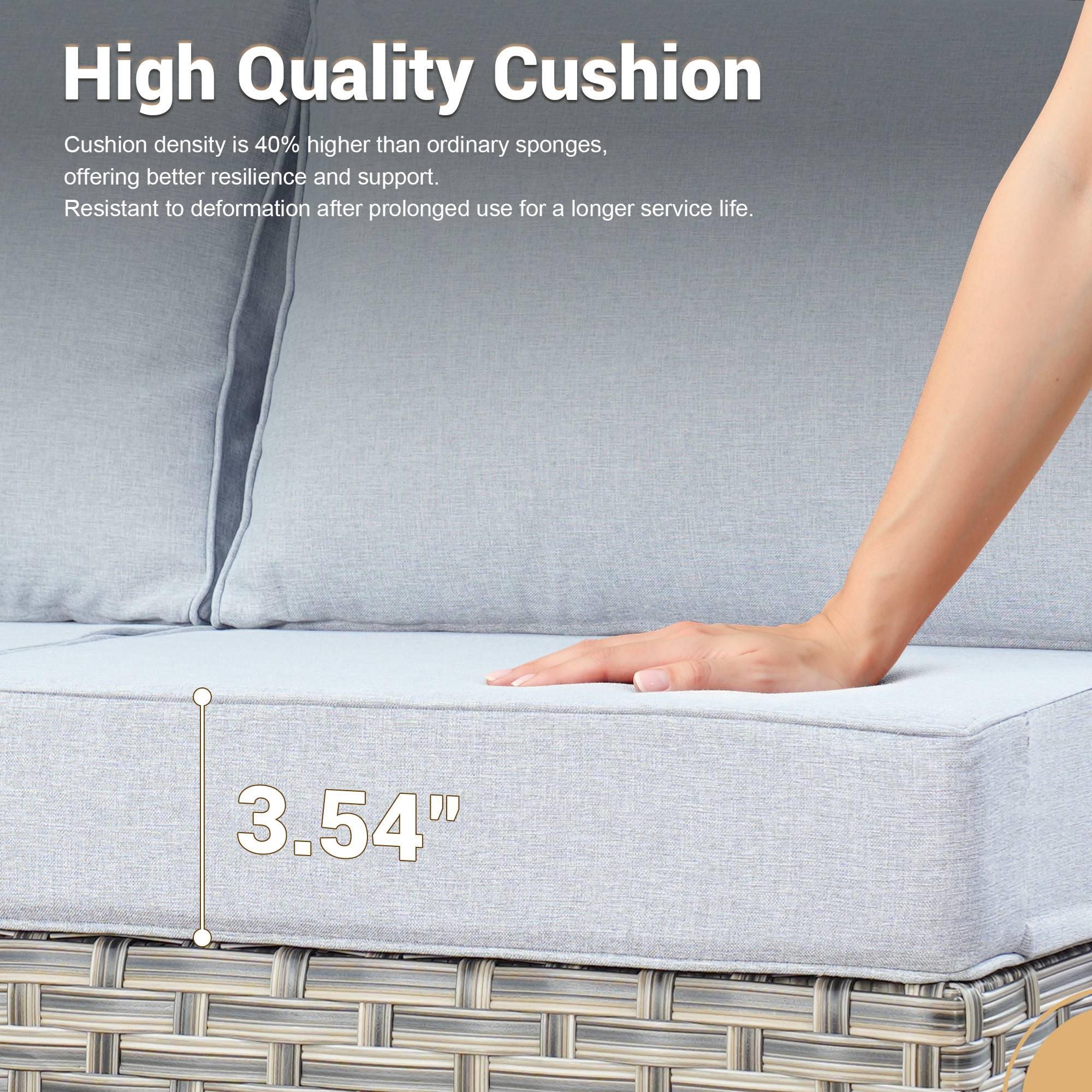 OVIOS Wicker Patio Sectional Conversation Set with Glowing Coffee Table & Single Chairs