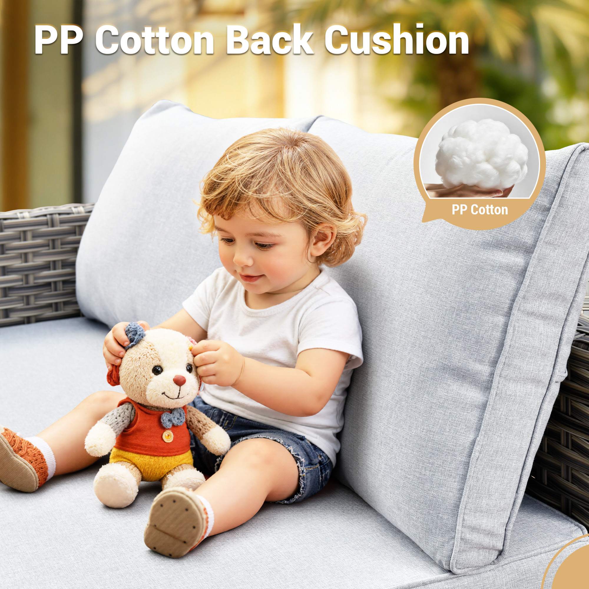 OVIOS Wicker Patio Sectional Conversation Set with Glowing Coffee Table & Single Chairs