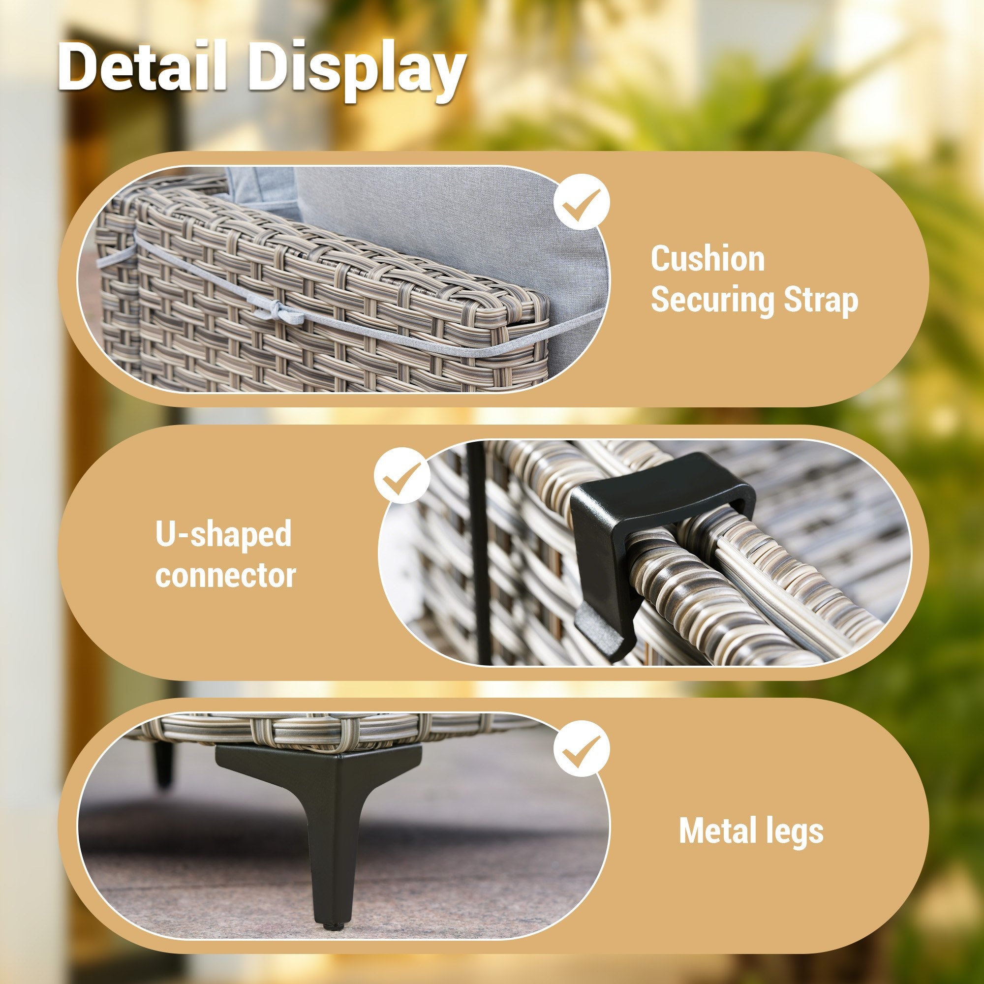 OVIOS Wicker Patio Conversation Set with Fire Pit Table & Glowing Coffee Table