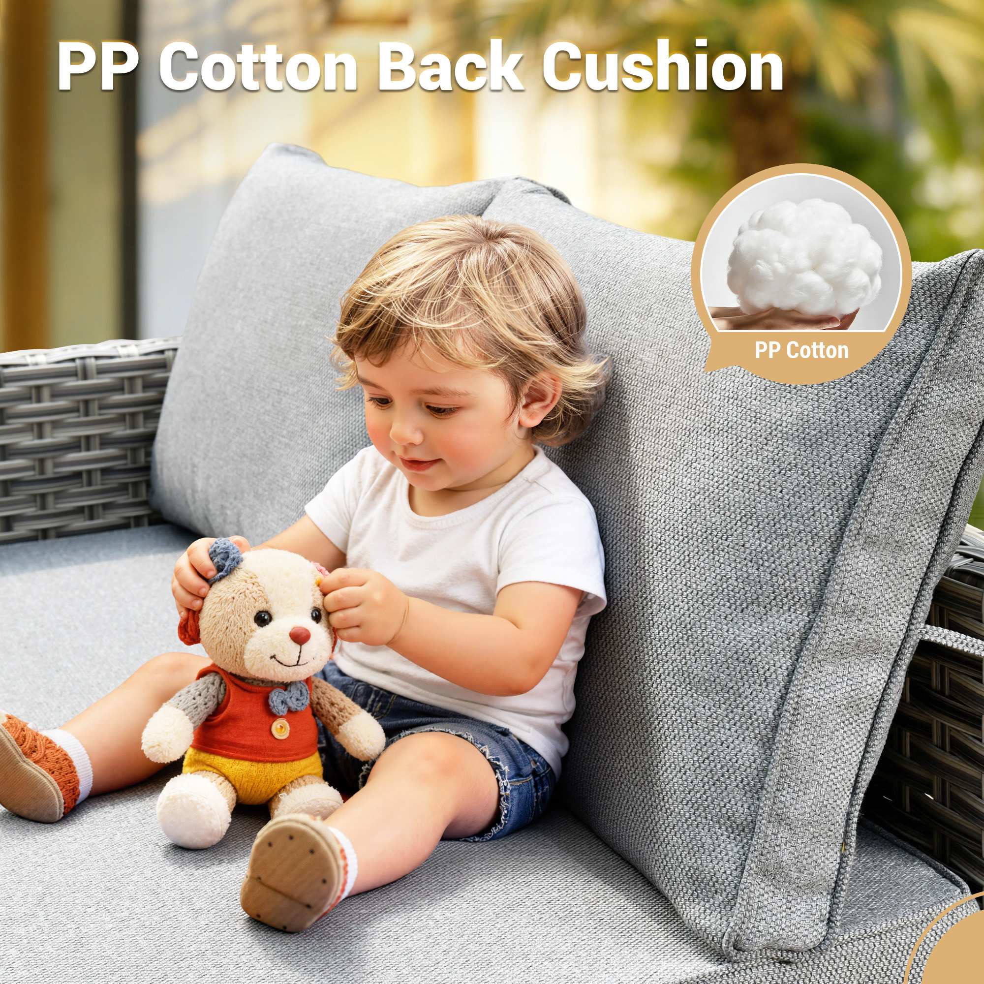 OVIOS Wicker Patio Conversation Set with Fire Pit Table & Glowing Coffee Table