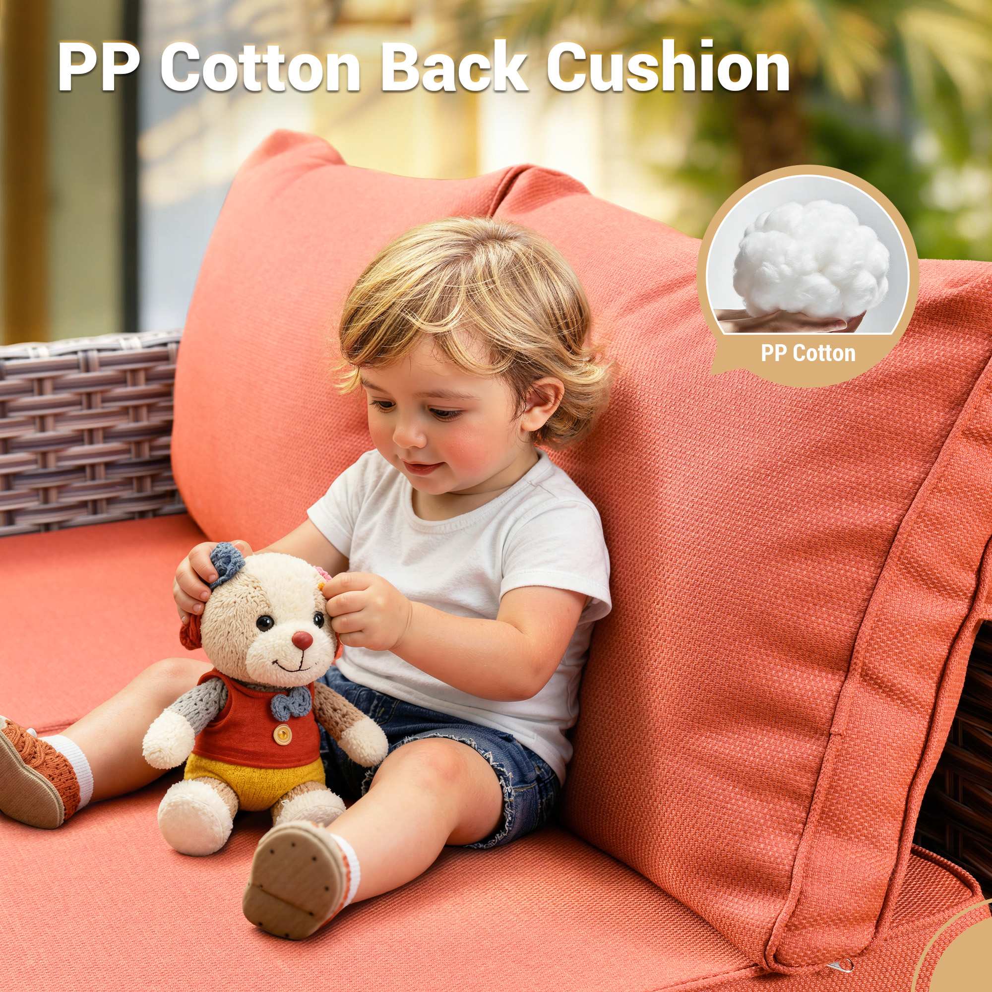 OVIOS Wicker Patio Conversation Set with Fire Pit Table & Glowing Coffee Table