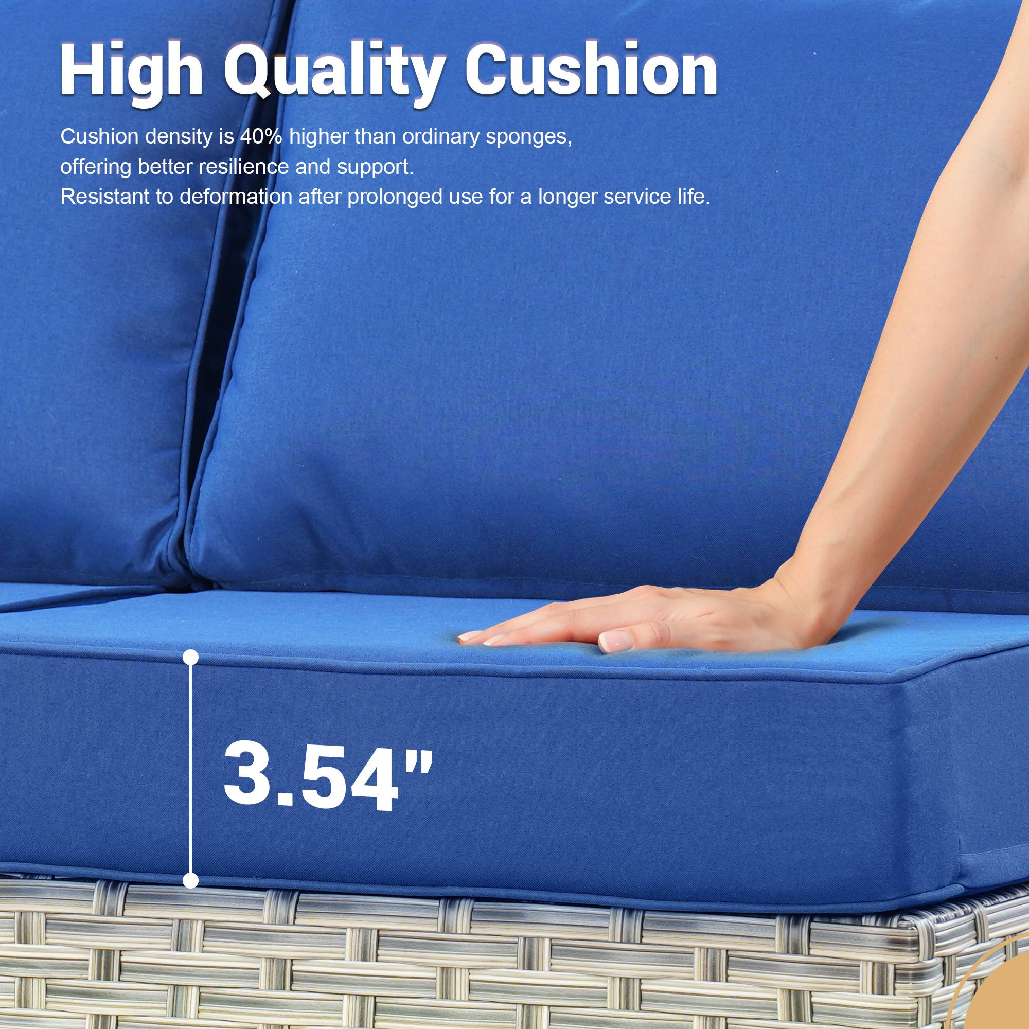 OVIOS Wicker Patio Sectional Conversation Set with Glowing Coffee Table & Single Chairs