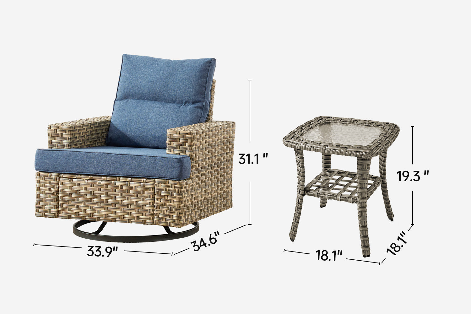 TBS Series - Sectional Patio Furniture Set 8-Piece, Included Swivel Chair