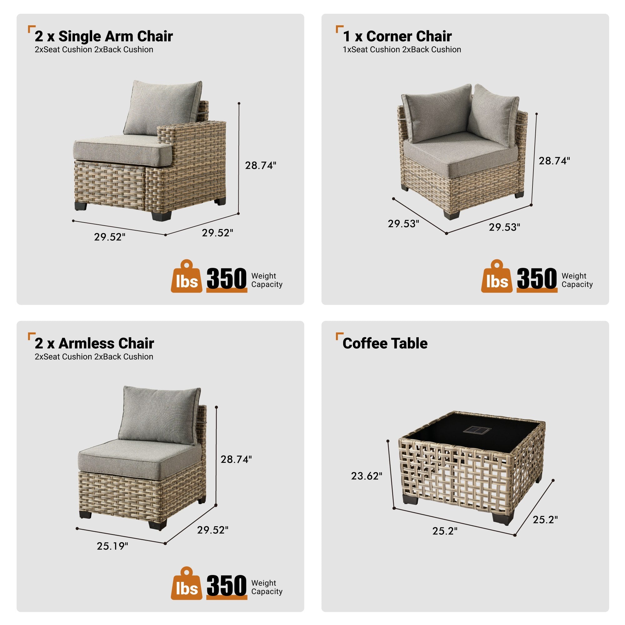 TBS Series - Sectional Patio Furniture Set 8-Piece