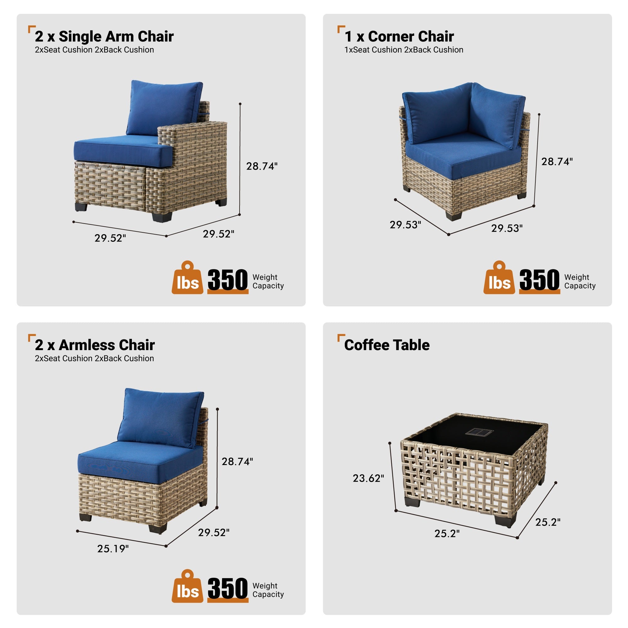 TBS Series - Sectional Patio Furniture Set 8-Piece