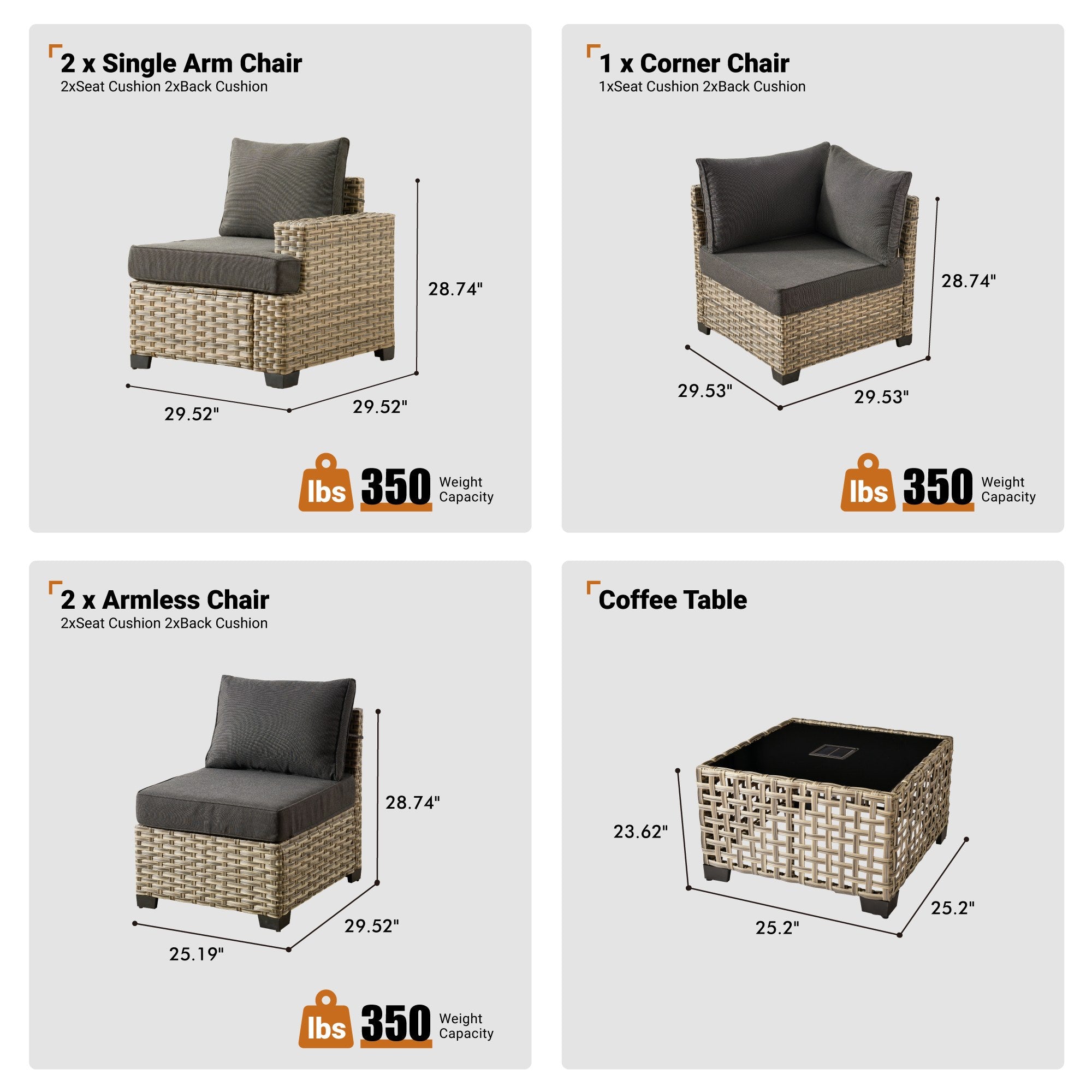 TBS Series - Sectional Patio Furniture Set 8-Piece