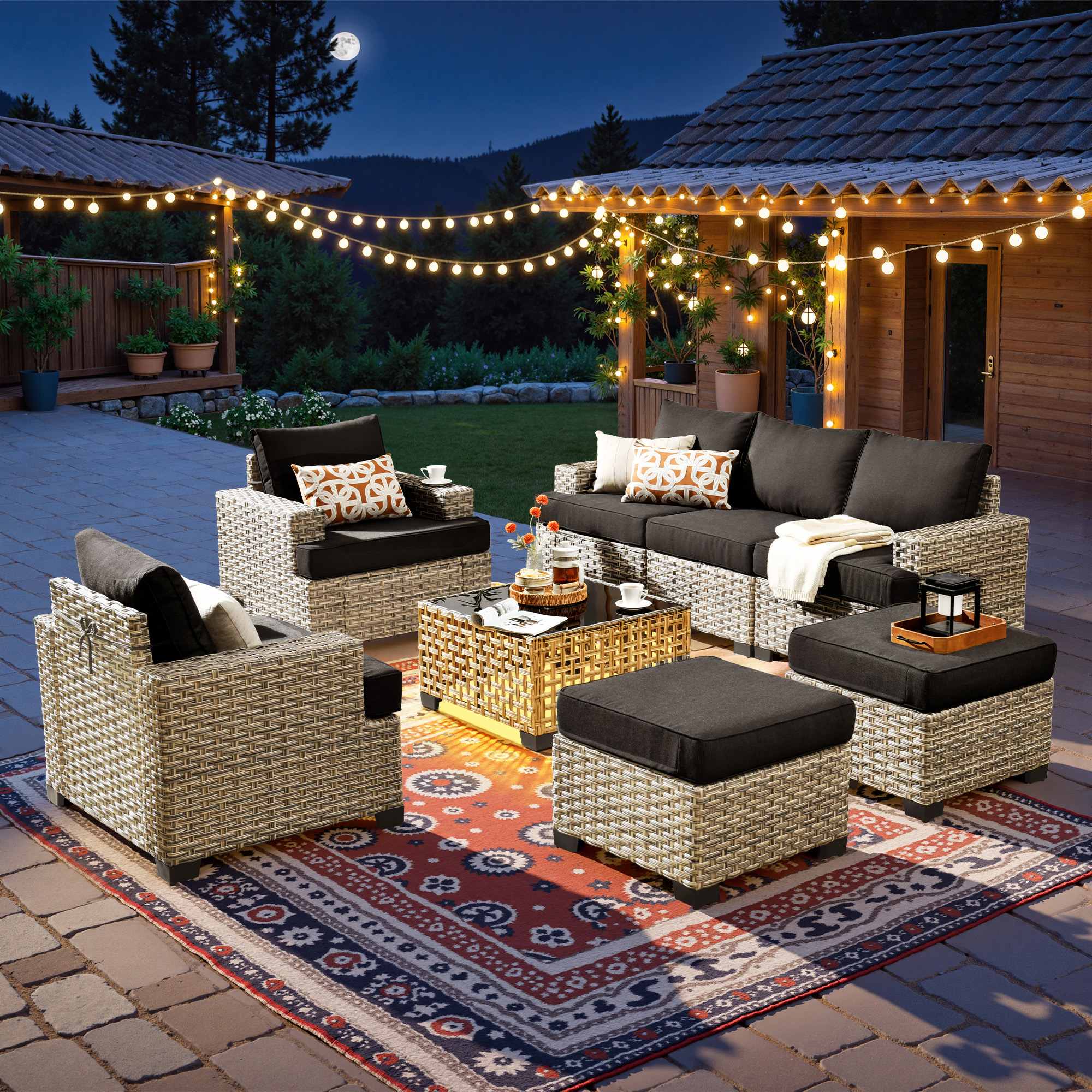 OVIOS 8-Piece Wicker Patio Sectional Set with Cushions