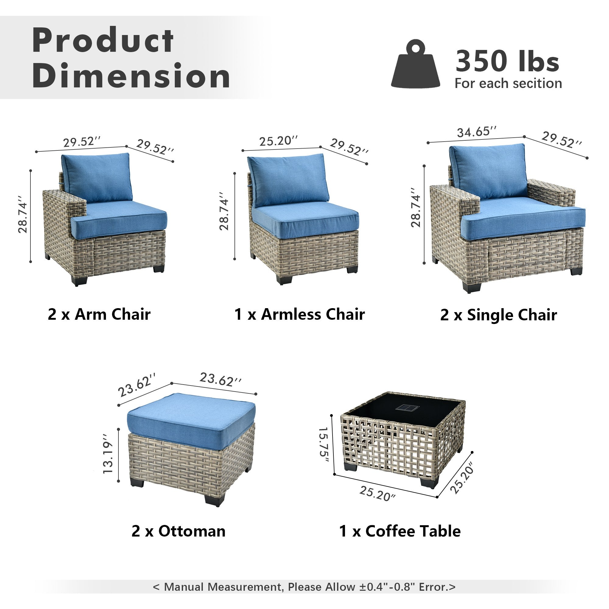 TBS Series - Sectional Patio Furniture Set 8-Piece