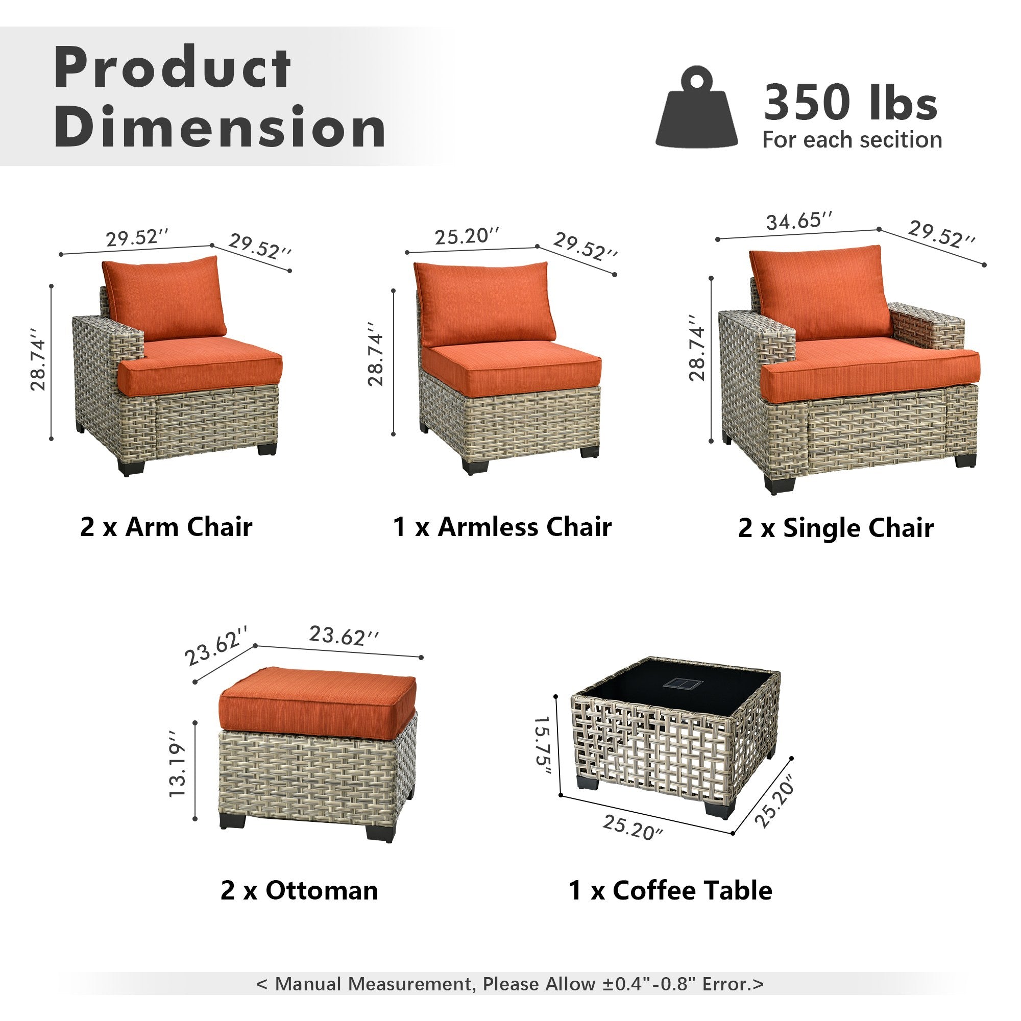 TBS Series - Sectional Patio Furniture Set 8-Piece