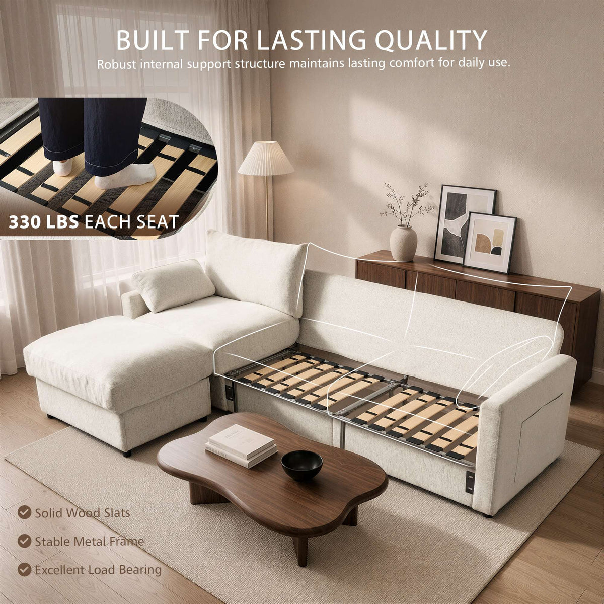 OVIOS 110" U-Shaped Sectional Sofa with 2 Movable Ottomans