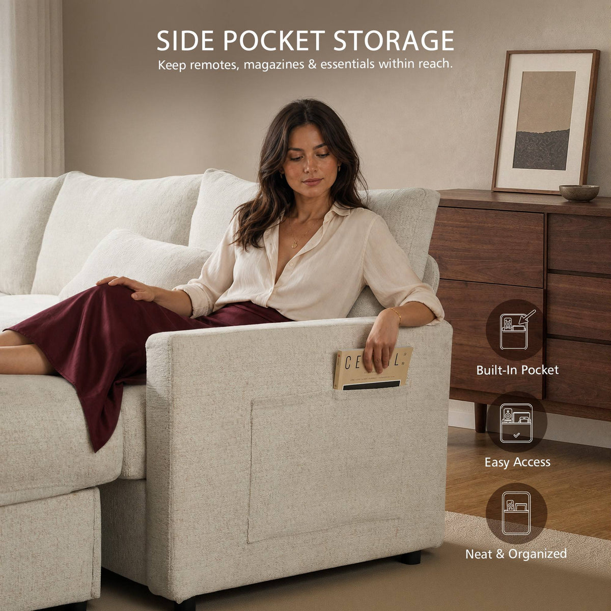 OVIOS 110" U-Shaped Sectional Sofa with 2 Movable Ottomans
