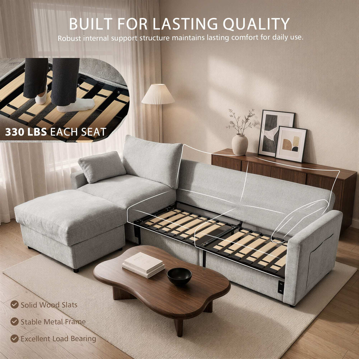 OVIOS 110" U-Shaped Sectional Sofa with 2 Movable Ottomans