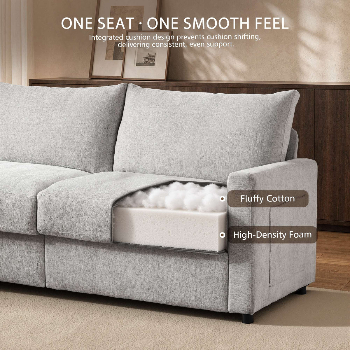 OVIOS 110" U-Shaped Sectional Sofa with 2 Movable Ottomans