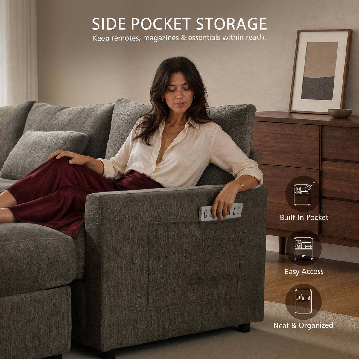OVIOS 110" U-Shaped Sectional Sofa with 2 Movable Ottomans