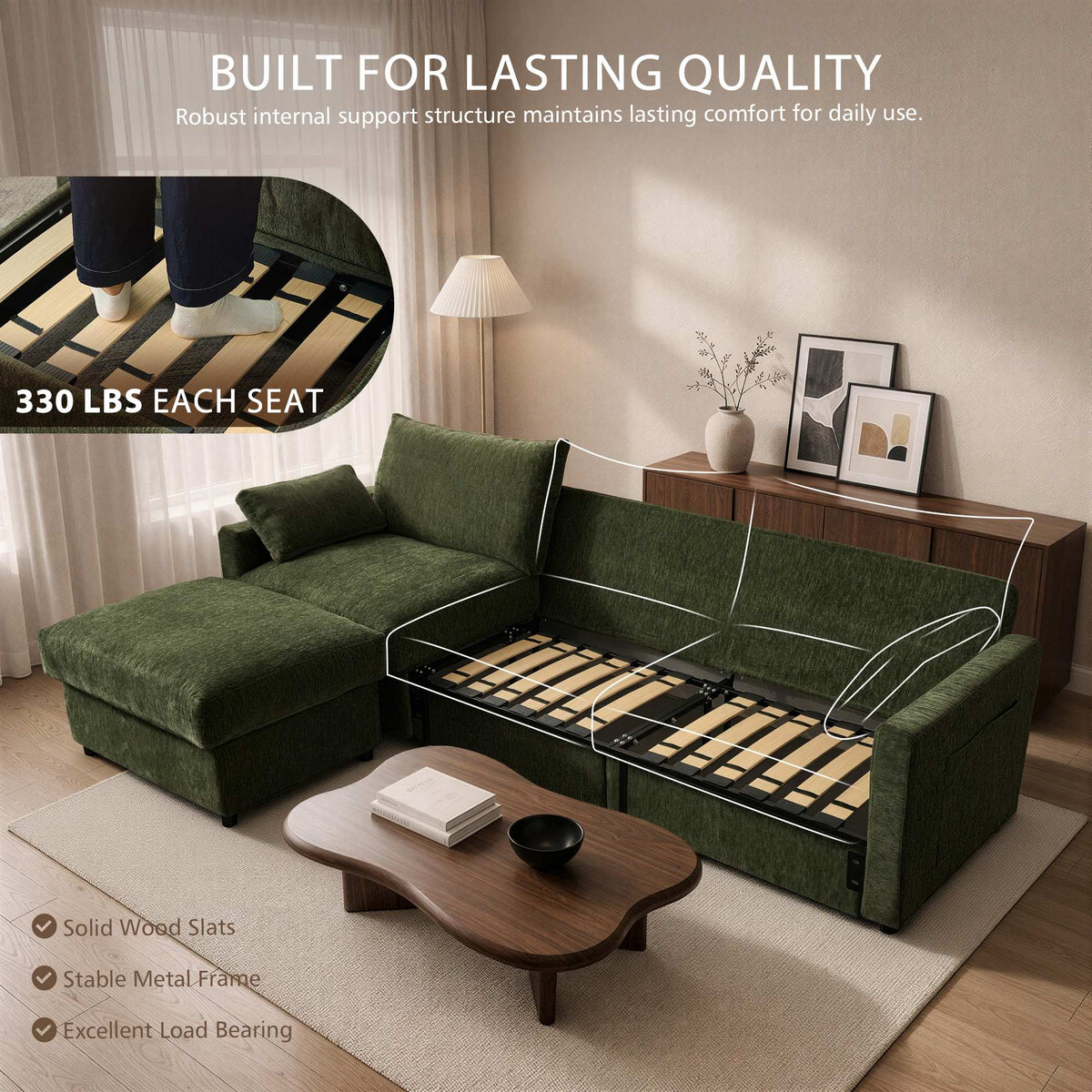 OVIOS 110" U-Shaped Sectional Sofa with 2 Movable Ottomans