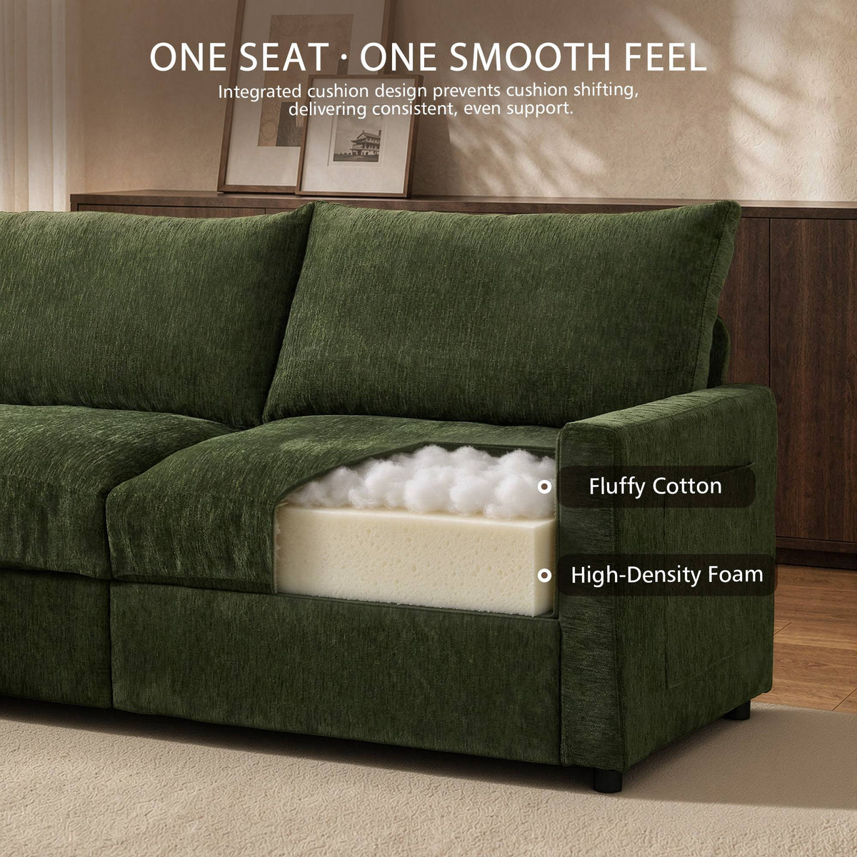 OVIOS 110" U-Shaped Sectional Sofa with 2 Movable Ottomans