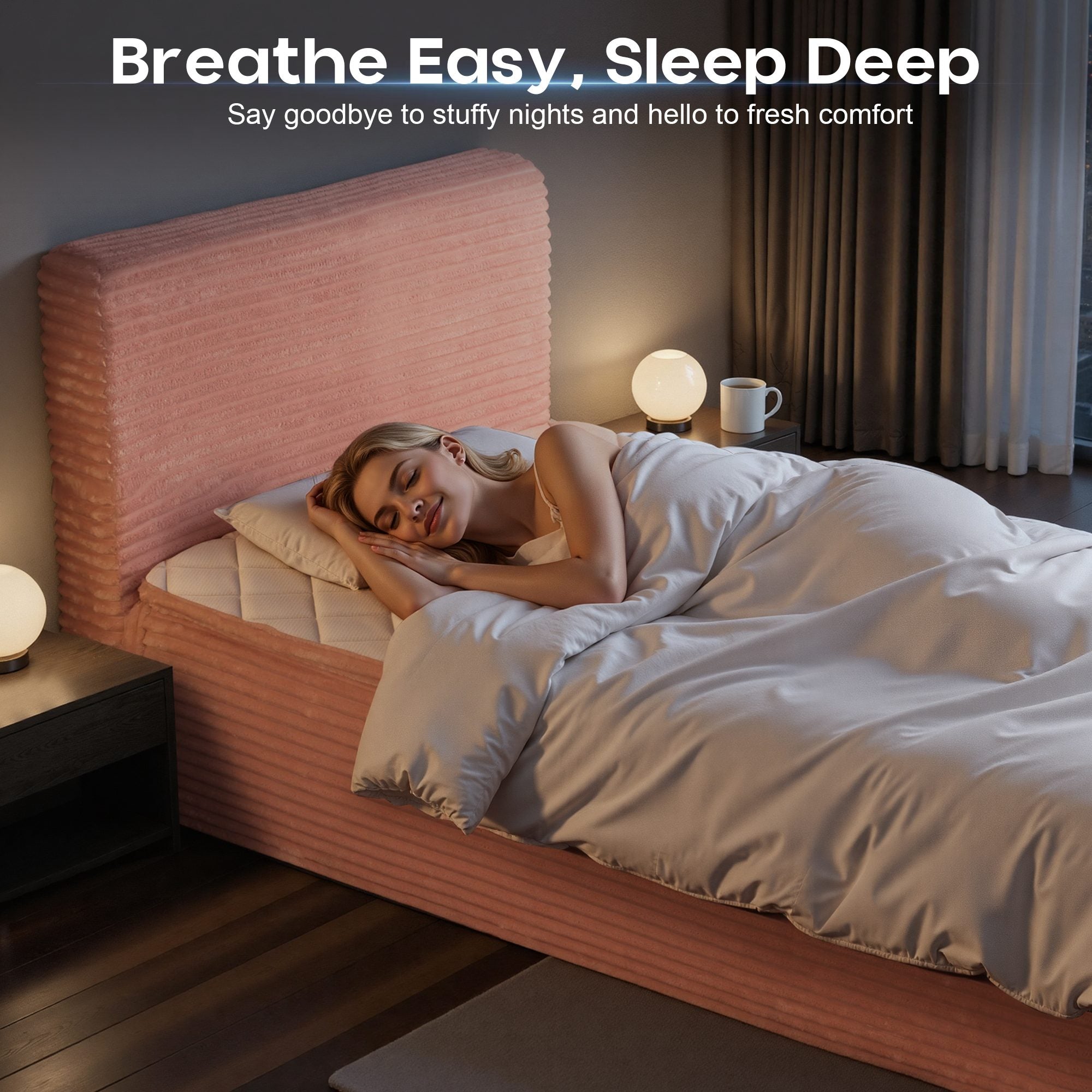 OVIOS Upholstered Bed, No Assembly & Space-Saving for Small Spaces