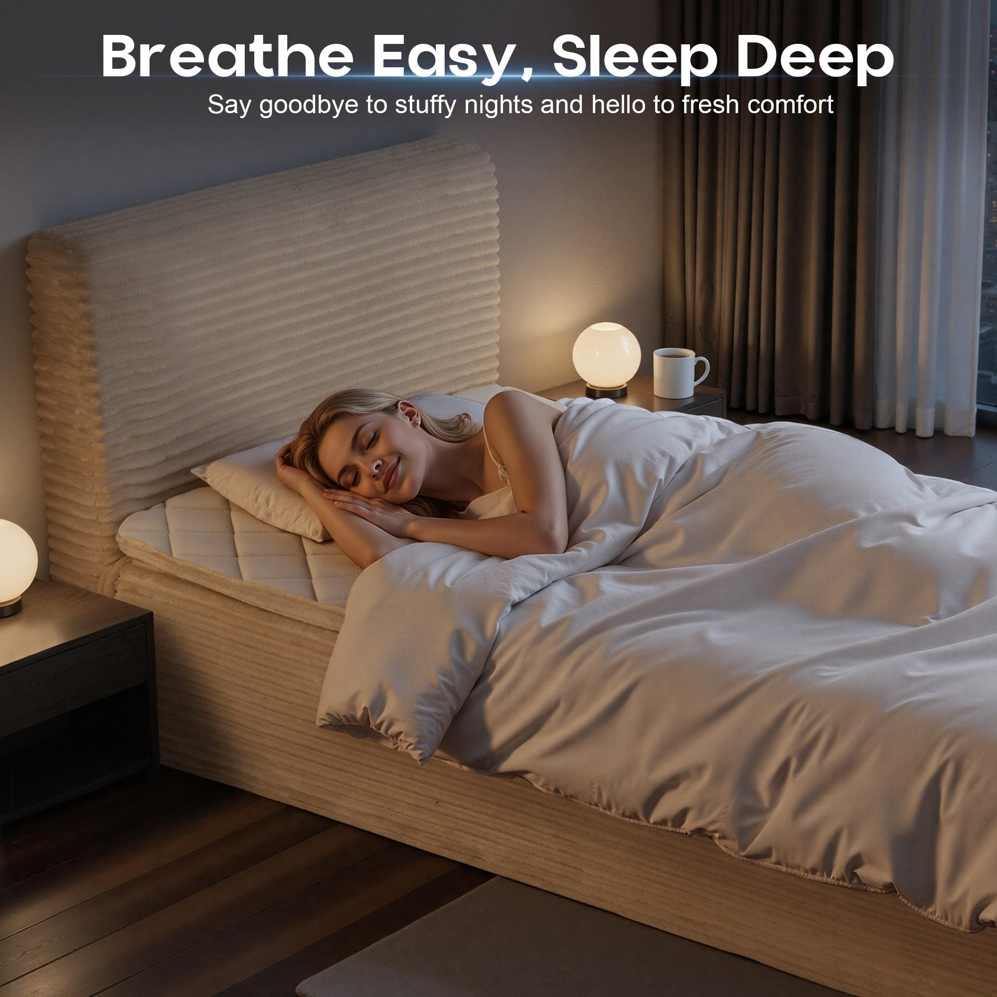 OVIOS Upholstered Bed, No Assembly & Space-Saving for Small Spaces