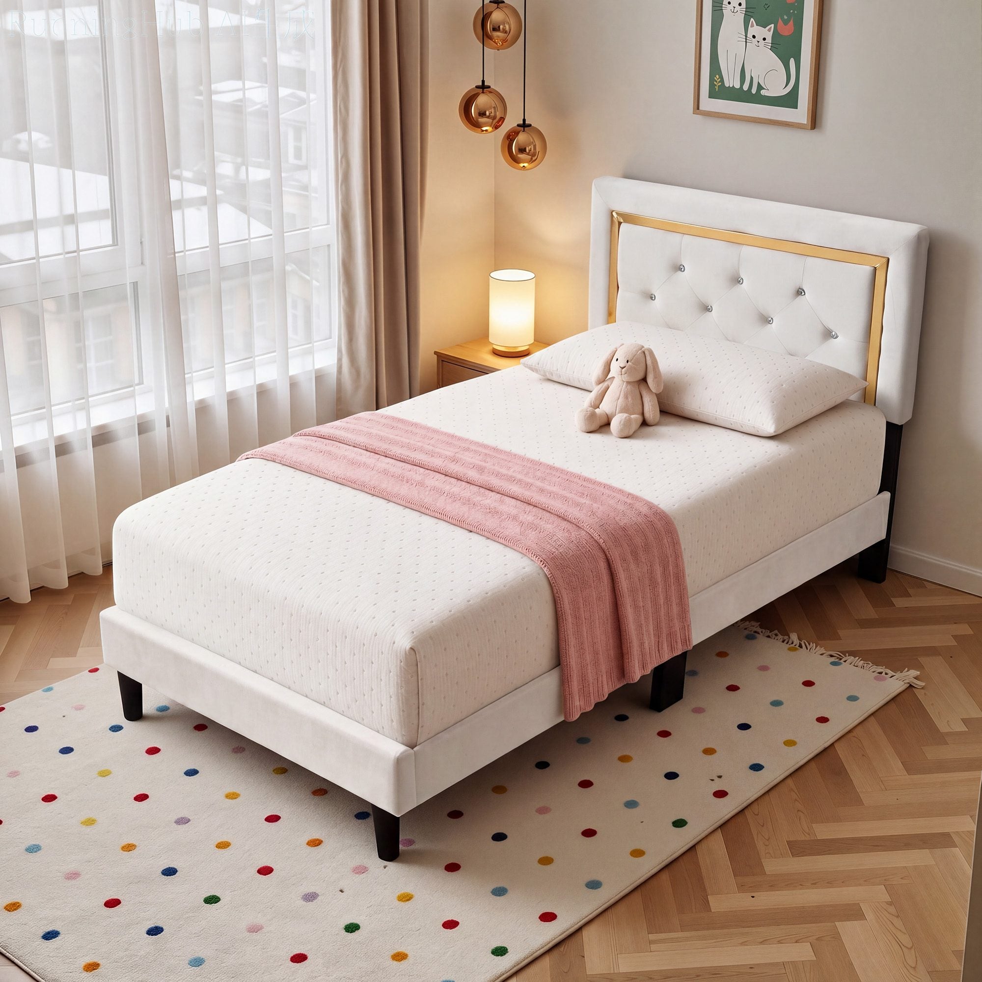 OVIOS Modern Upholstered Platform Bed Frame with Headboard No Box Spring Needed Easy Assembly Noise Free