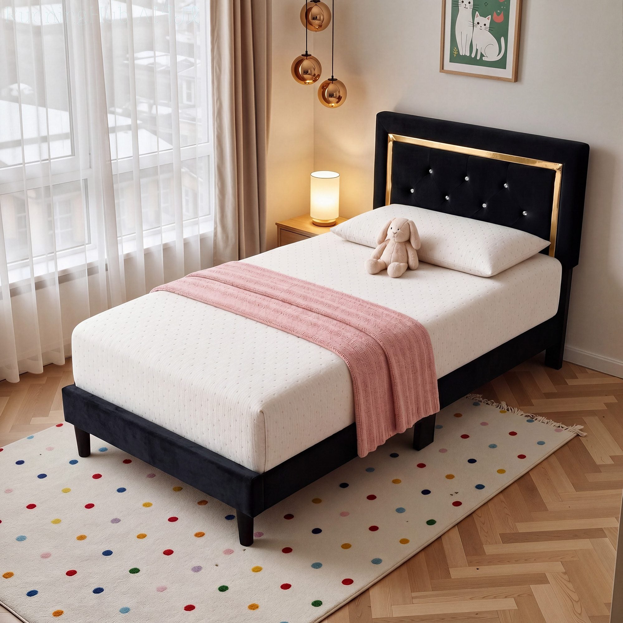 OVIOS Modern Upholstered Platform Bed Frame with Headboard No Box Spring Needed Easy Assembly Noise Free