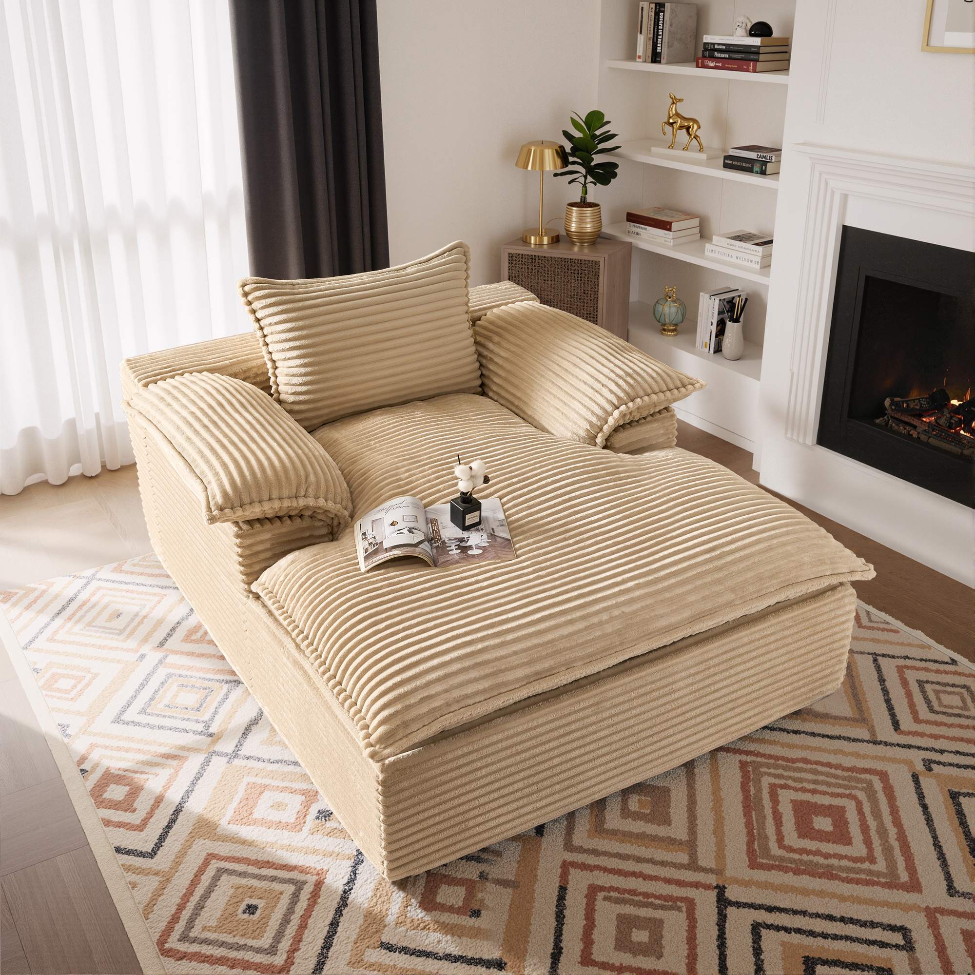 OVIOS 67" Boneless Lounge Chaise with Cloud Plush Sofa Bed, No Assembly Required