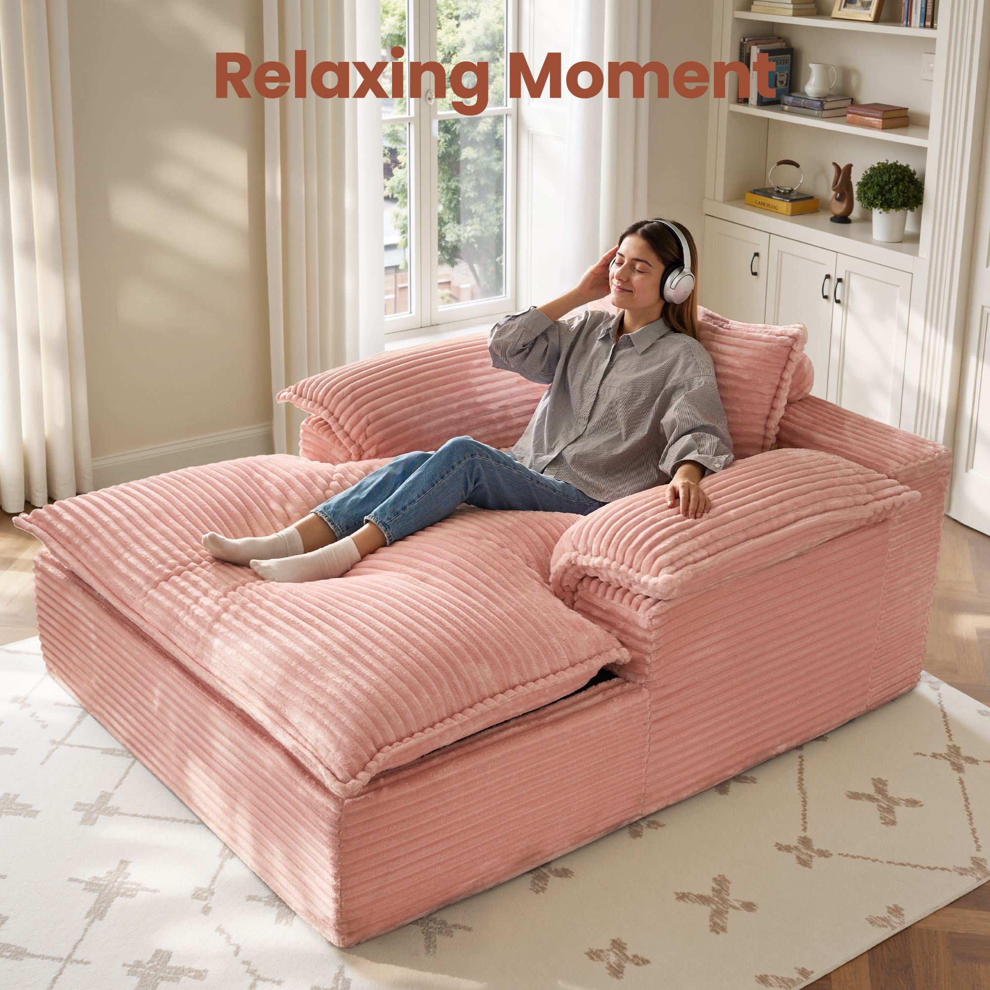 OVIOS 67" Boneless Lounge Chaise with Cloud Plush Sofa Bed, No Assembly Required