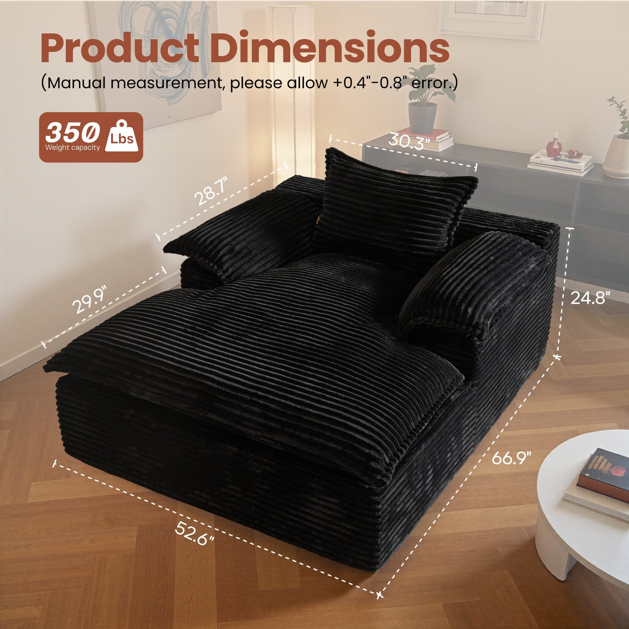 OVIOS 67" Boneless Lounge Chaise with Cloud Plush Sofa Bed, No Assembly Required