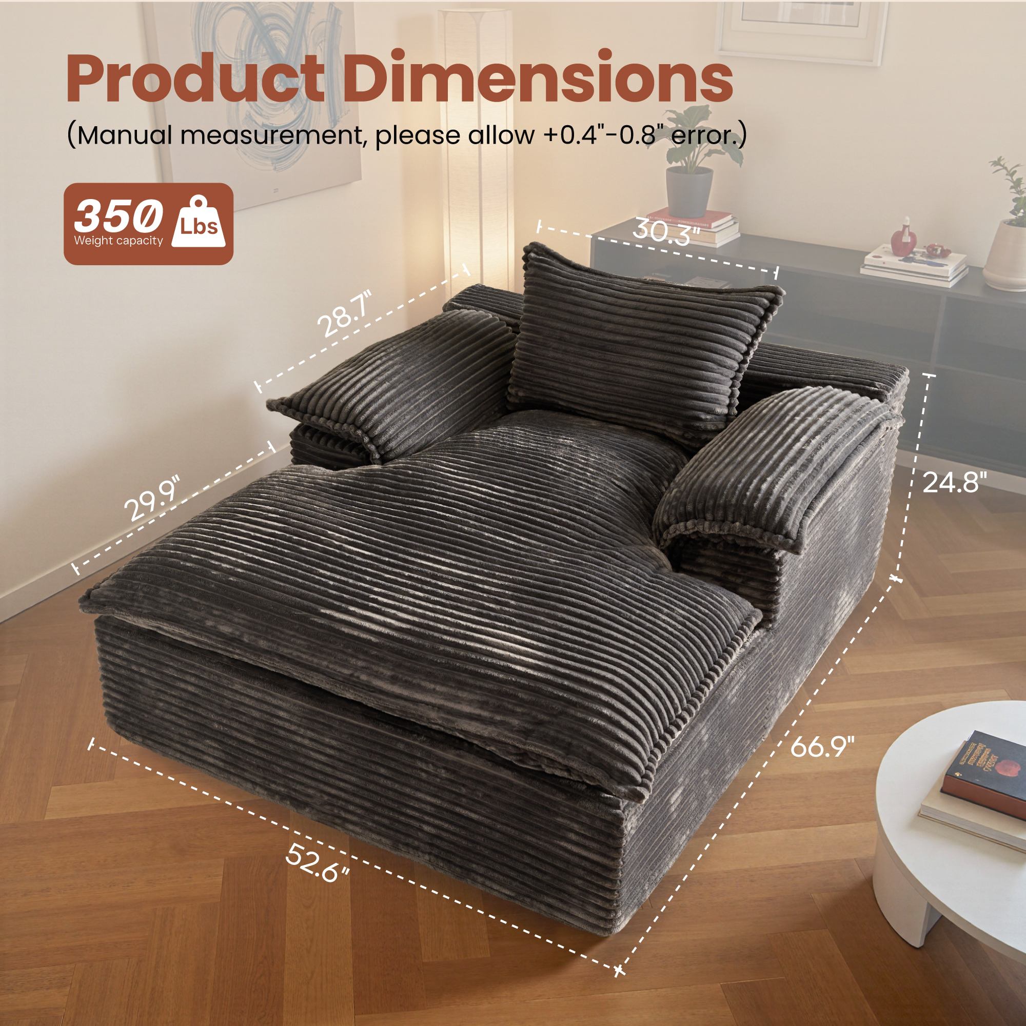 OVIOS 67" Boneless Lounge Chaise with Cloud Plush Sofa Bed, No Assembly Required