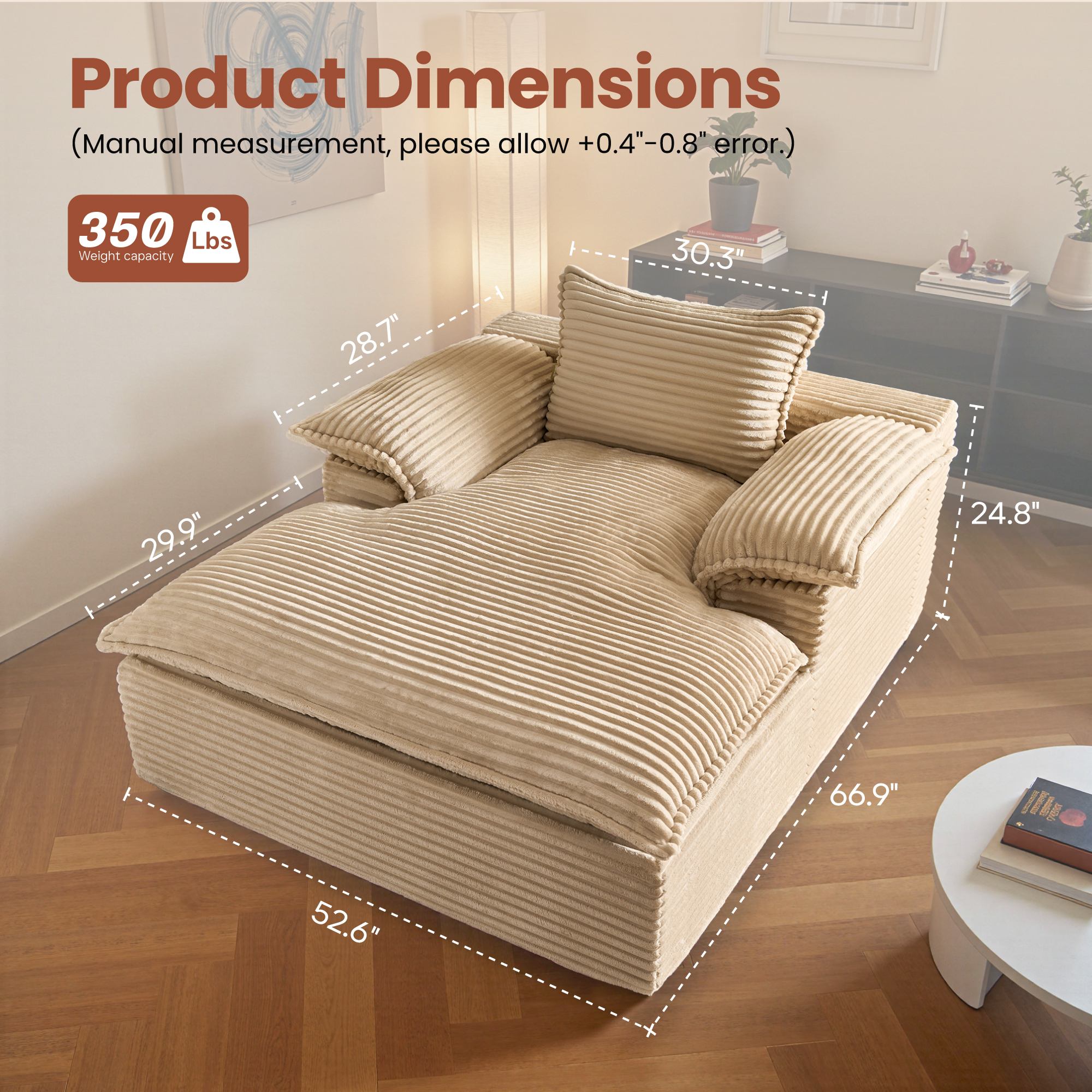 OVIOS 67" Boneless Lounge Chaise with Cloud Plush Sofa Bed, No Assembly Required