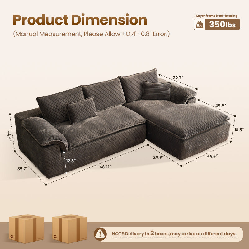 OVIOS 105" Modular Sectional Sofa with Chaise,Deep Seat Cloud Couch, Modern L-Shape