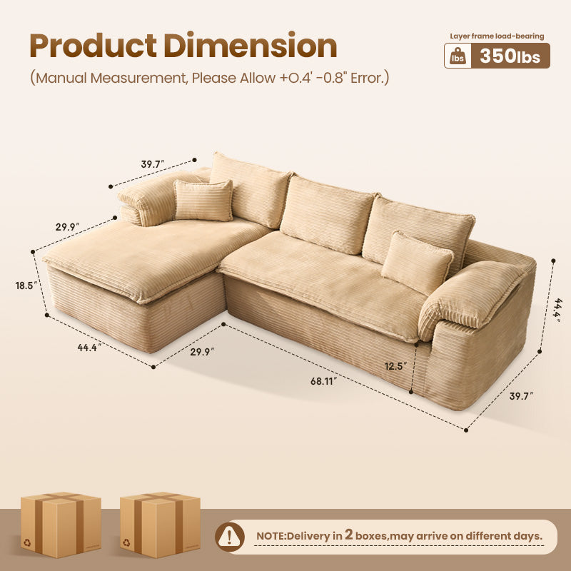 OVIOS 105" Modular Sectional Sofa with Chaise,Deep Seat Cloud Couch, Modern L-Shape