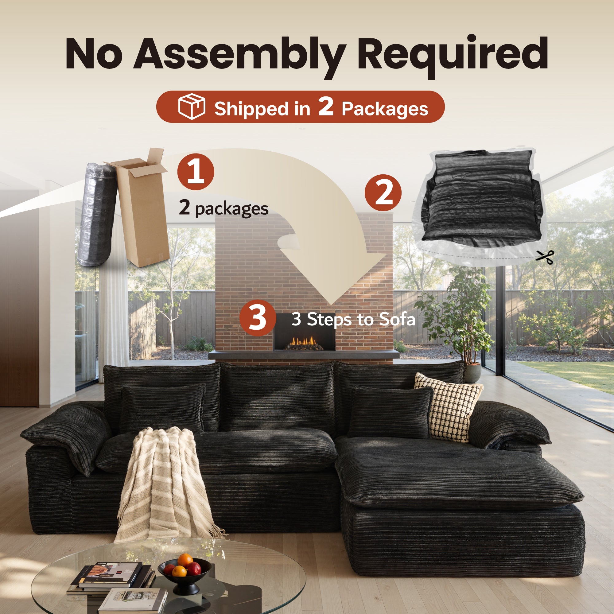 OVIOS 105" Modular Sectional Sofa with Chaise,Deep Seat Cloud Couch, Modern L-Shape